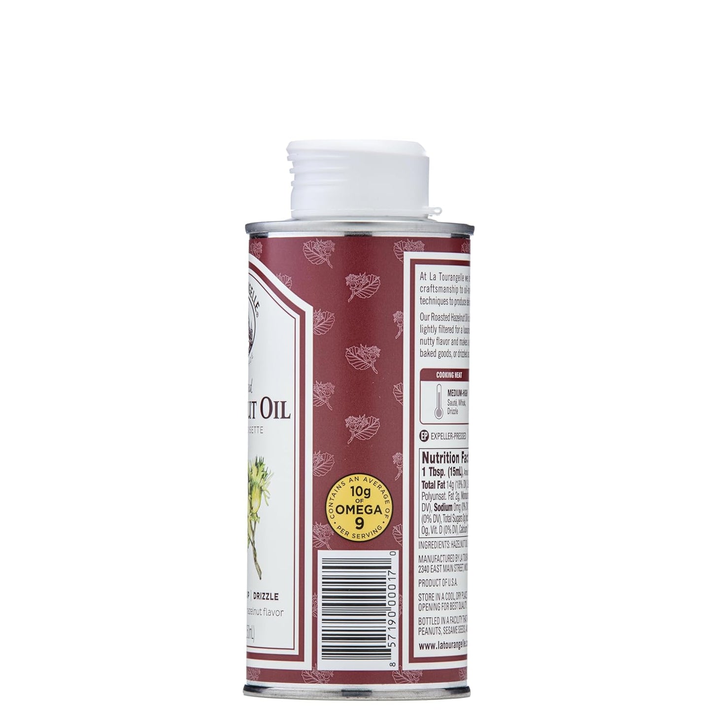 La Tourangelle, Roasted Hazelnut Oil, High-Oleic Oil Great for Baking, Stir-Frying, and Vinaigrettes, 8.45 fl oz