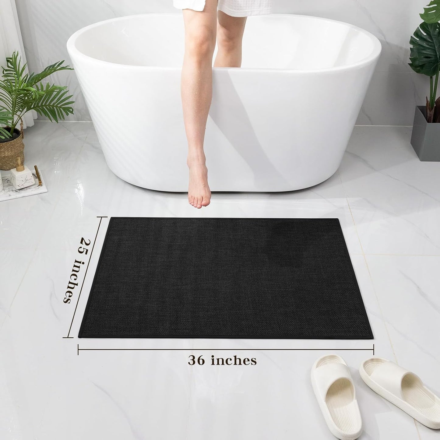 chakme Bathroom Rugs Mat 36x25, Ultra Thin Non Slip Bath Mat Large Quick Dry Absorbent Bath Mat for Bathroom Floor, (Black, 36"x25")