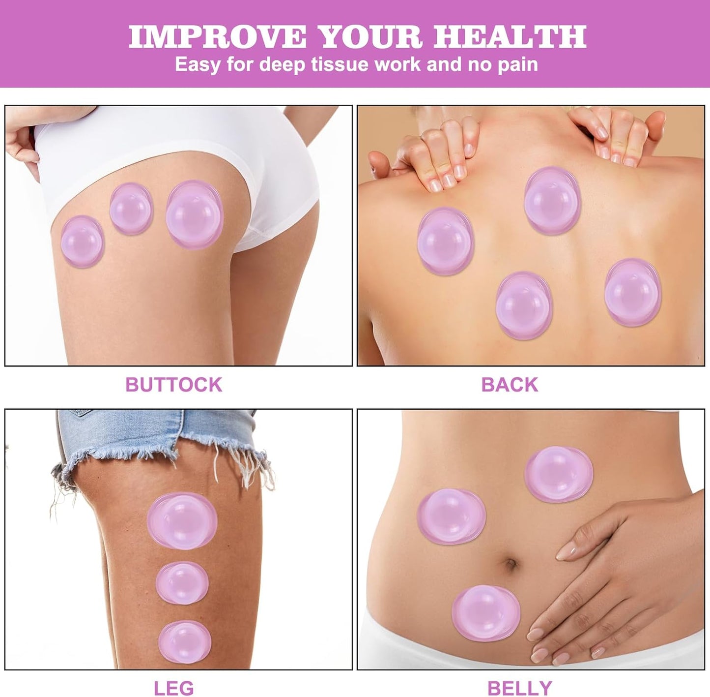 Silicone Cupping Therapy Set - Cupping Kit for Massage Therapy - Cellulite Remover Cupping Set - Anti Cellulite Cup Massager, Vacuum Suction Massage Cups for Cellulite Reduction