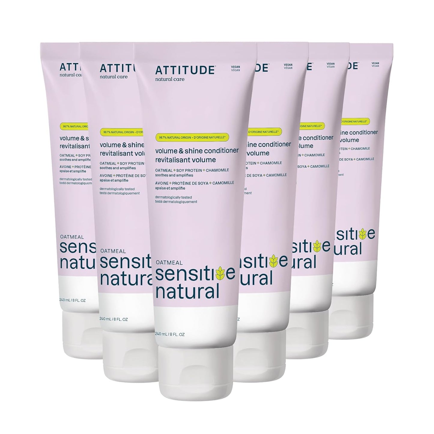 ATTITUDE Hair Conditioner for Sensitive Dry Scalp, For Thin Hair, Soothing Oat, Naturally Derived Ingredients, Dermatologically Tested, Vegan Detangler, Volume and Shine, 8 Fl Oz (Pack of 6)