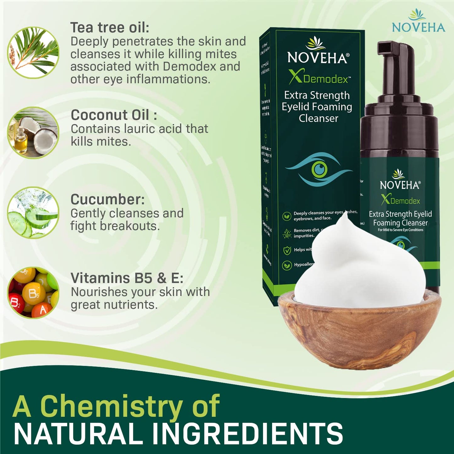 Demodex Eyelid Cleanser Foam | Extra Strength Tea Tree Oil Formula | Daily Face Wash For Eyelash, Demodex, MGD, Stye Eyes, Eye Irritations & Skin Dryness, 3.38 fl oz (100ml)