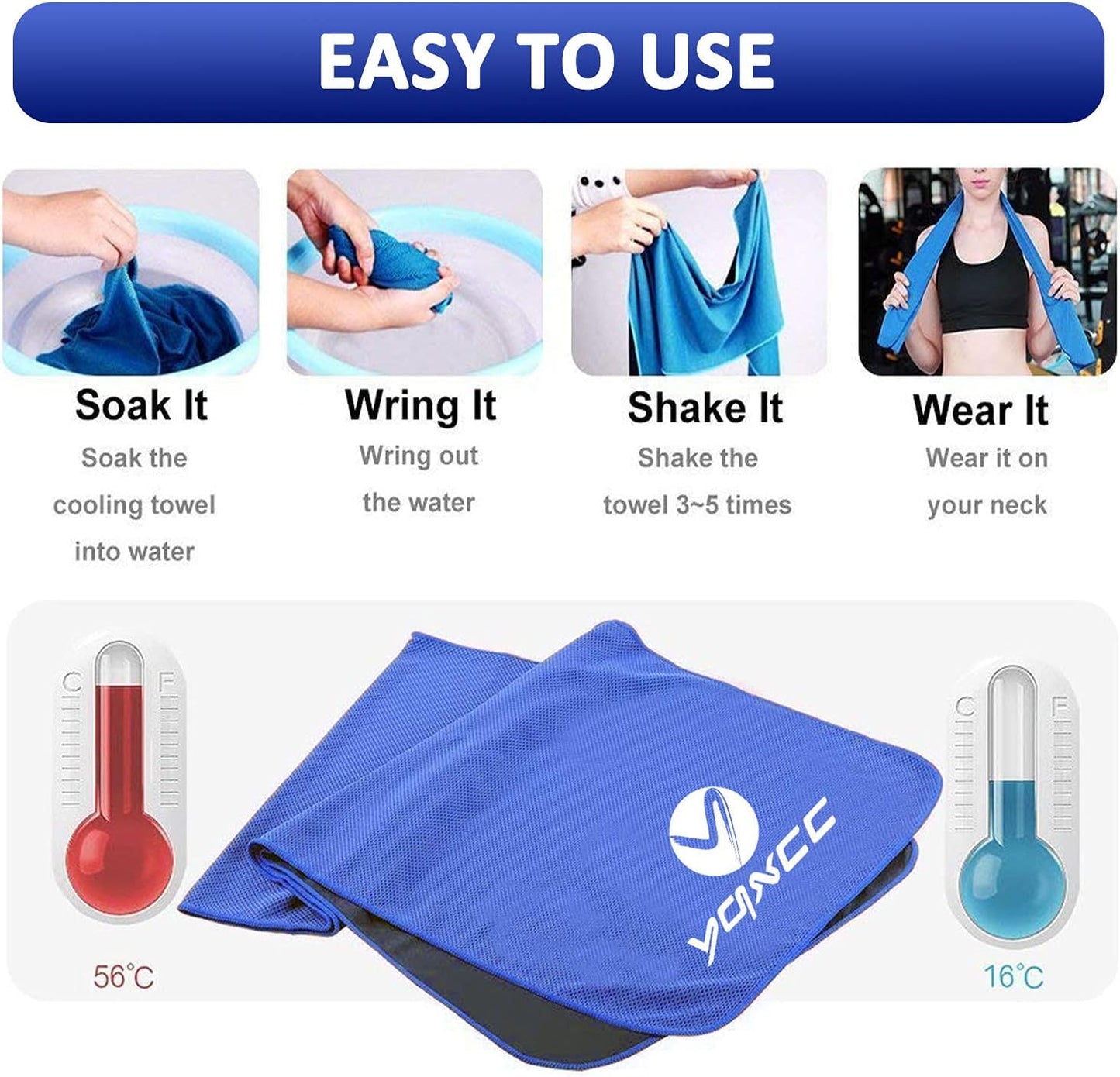 YQXCC Cooling Towel | 2 Pack 47"x12" | Ice Cool for Neck | Soft Breathable Microfiber Chilly | for Yoga, Golf, Gym, Camping, Running, Workout & More Activities