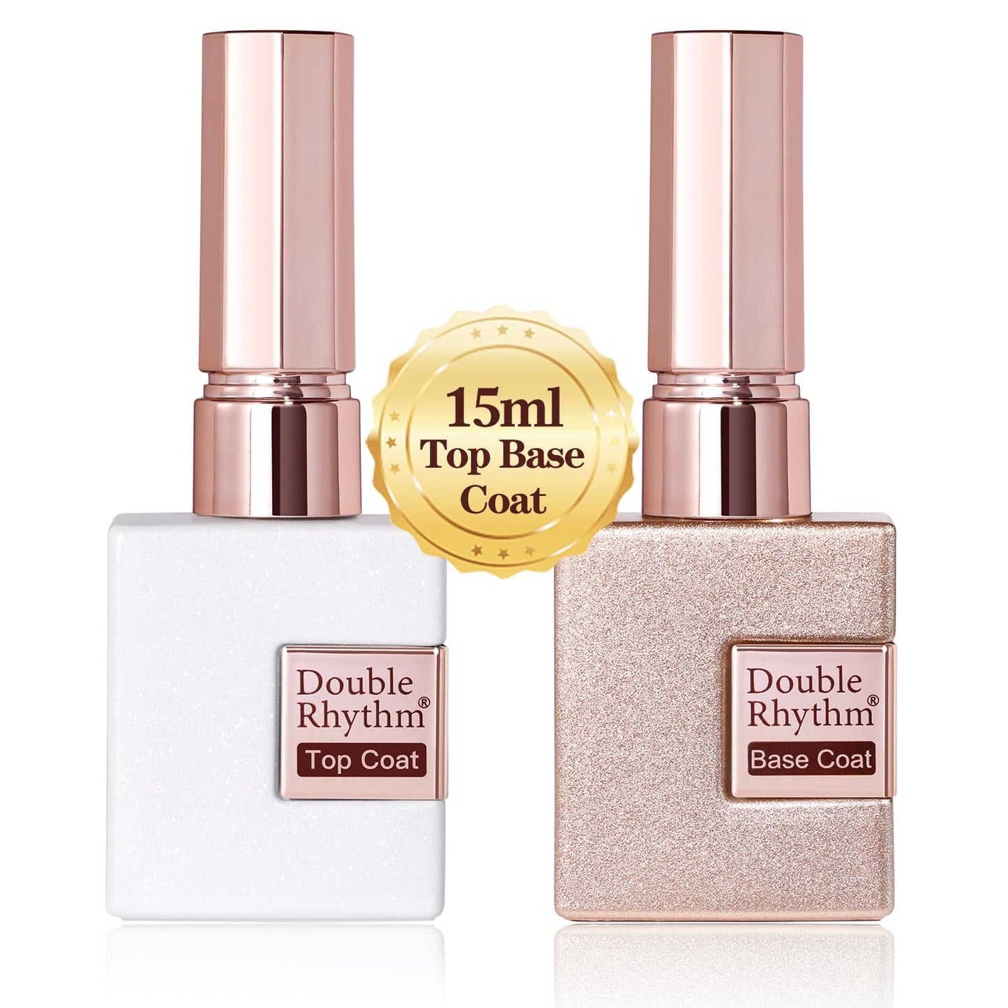 Double Rhythm 2 Pcs 15ML No Wipe Gel Top Coat and Base Coat Set Clear Glossy Gel Polish Kit Soak Off LED (Base and Top Coat)