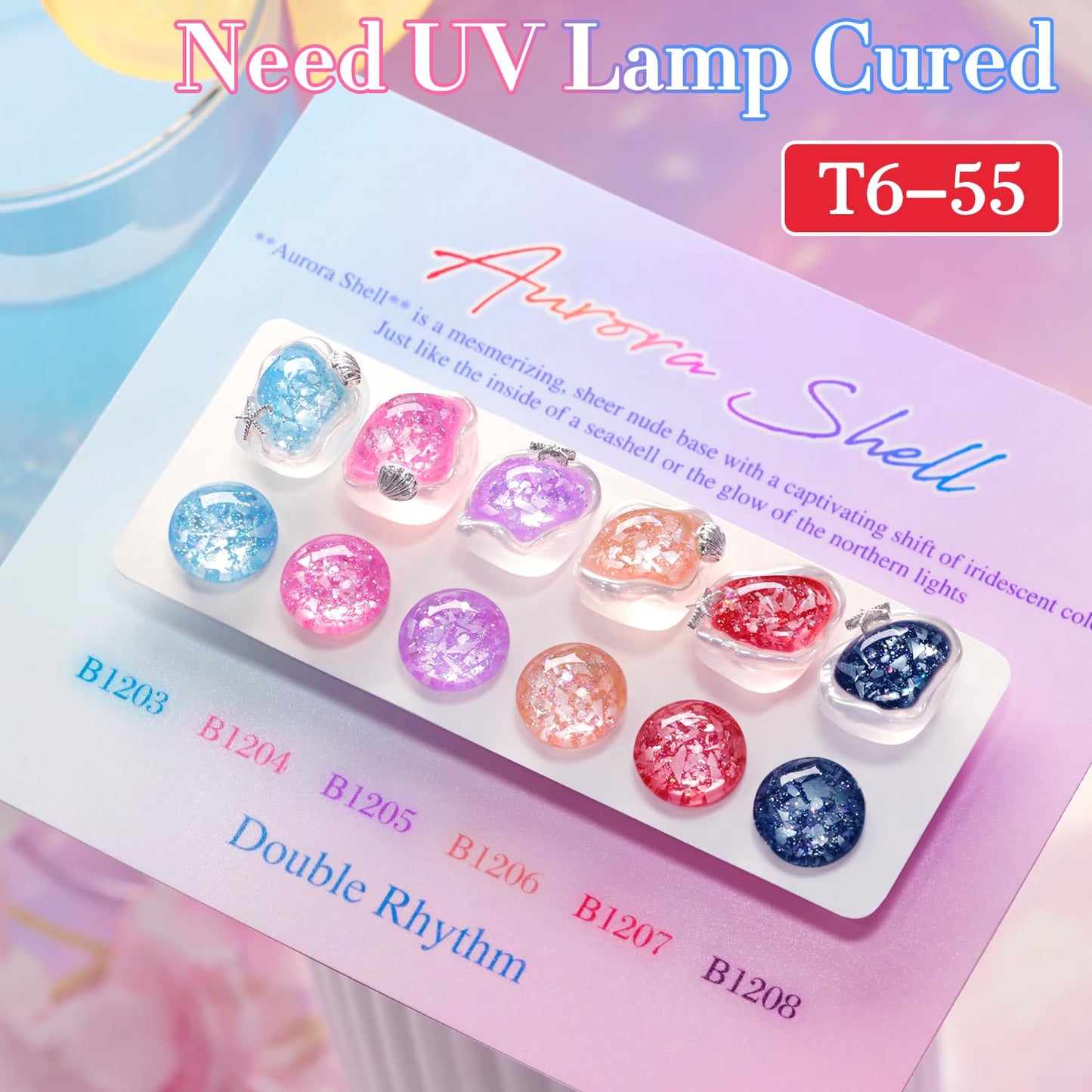 Double Rhythm 0.5 Oz Glitter Gel Polish Set of 6 Color with Display Borad 15 ml Full Size Kit Shimmer Reflective Sparkle Soak Off Manicure Salon DIY at Home (Black Red Pink Blue Orange Purple-T6-55)