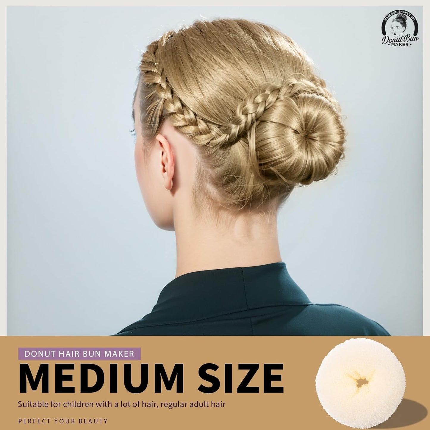 Teenitor 4pcs Hair Bun Shaper Set with Extra-large, Large, Medium, Small Donut Hair Bun Maker, 20pcs Large Bobby Pins, Cream Color