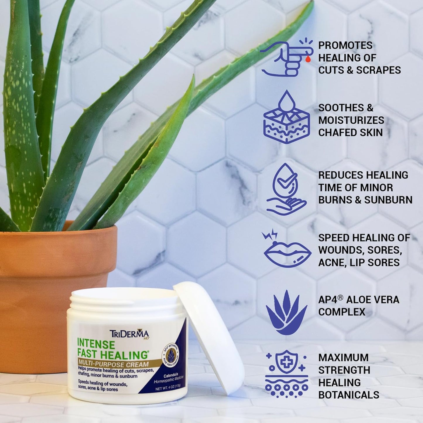 TriDerma Intense Fast Healing Cream, Decreases Healing Time for Minor Irritations, Rashes, Scrapes, Cuts 4 Ounces