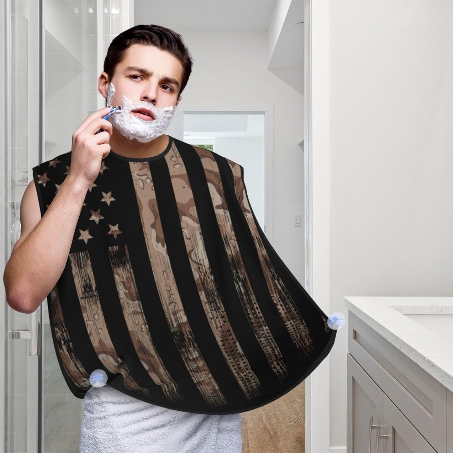 American Flag Beard Bib Apron, Beard Hair Catcher For Men Shaving, Waterproof With Suction Cups