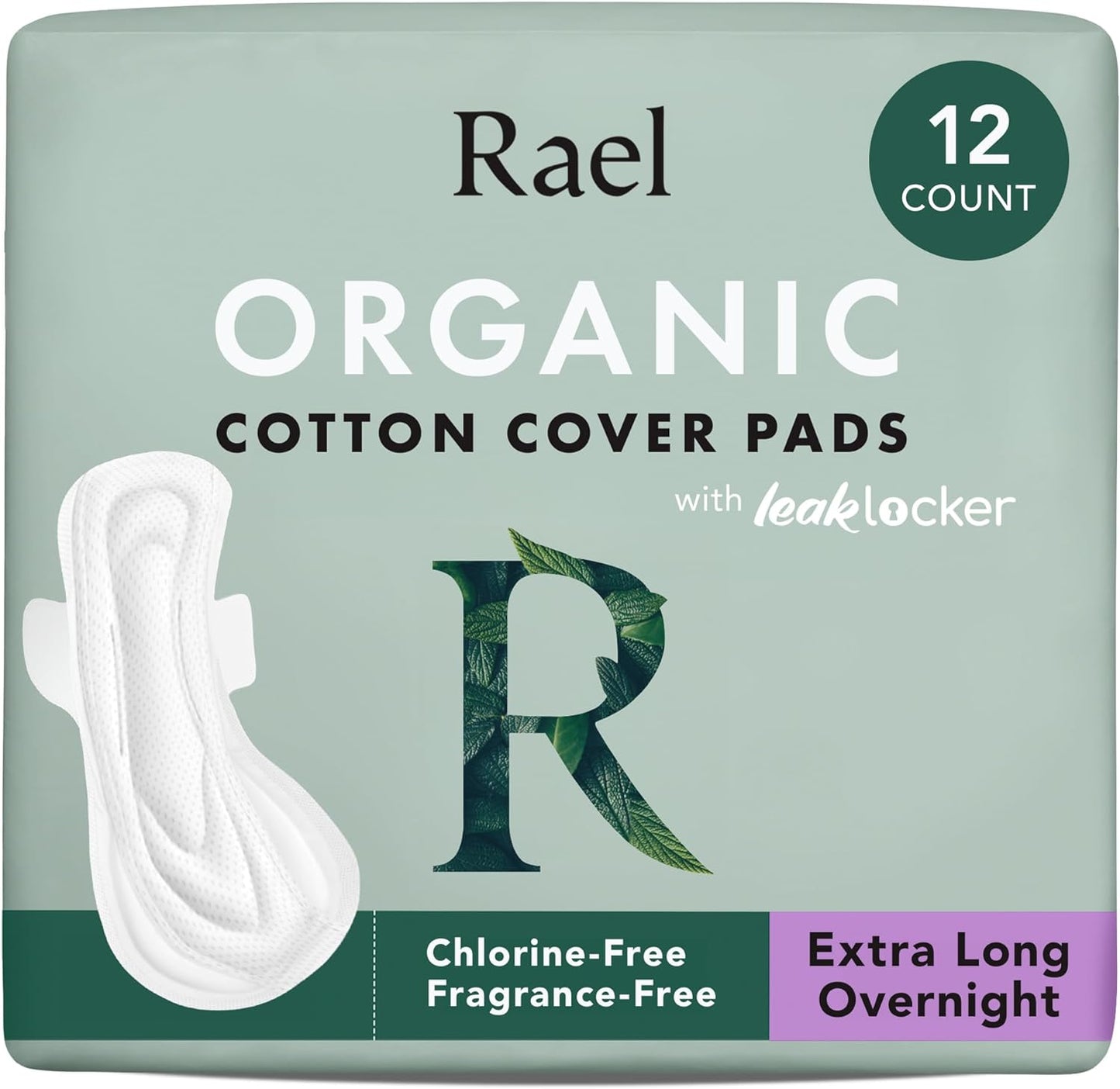 Rael Pads for Women, Organic Cotton Cover - Period Pads with Wings, Feminine Care, Sanitary Napkins, Ultimate Absorbency, Unscented, Ultra Thin (Extra Long Overnight, 12 Count)