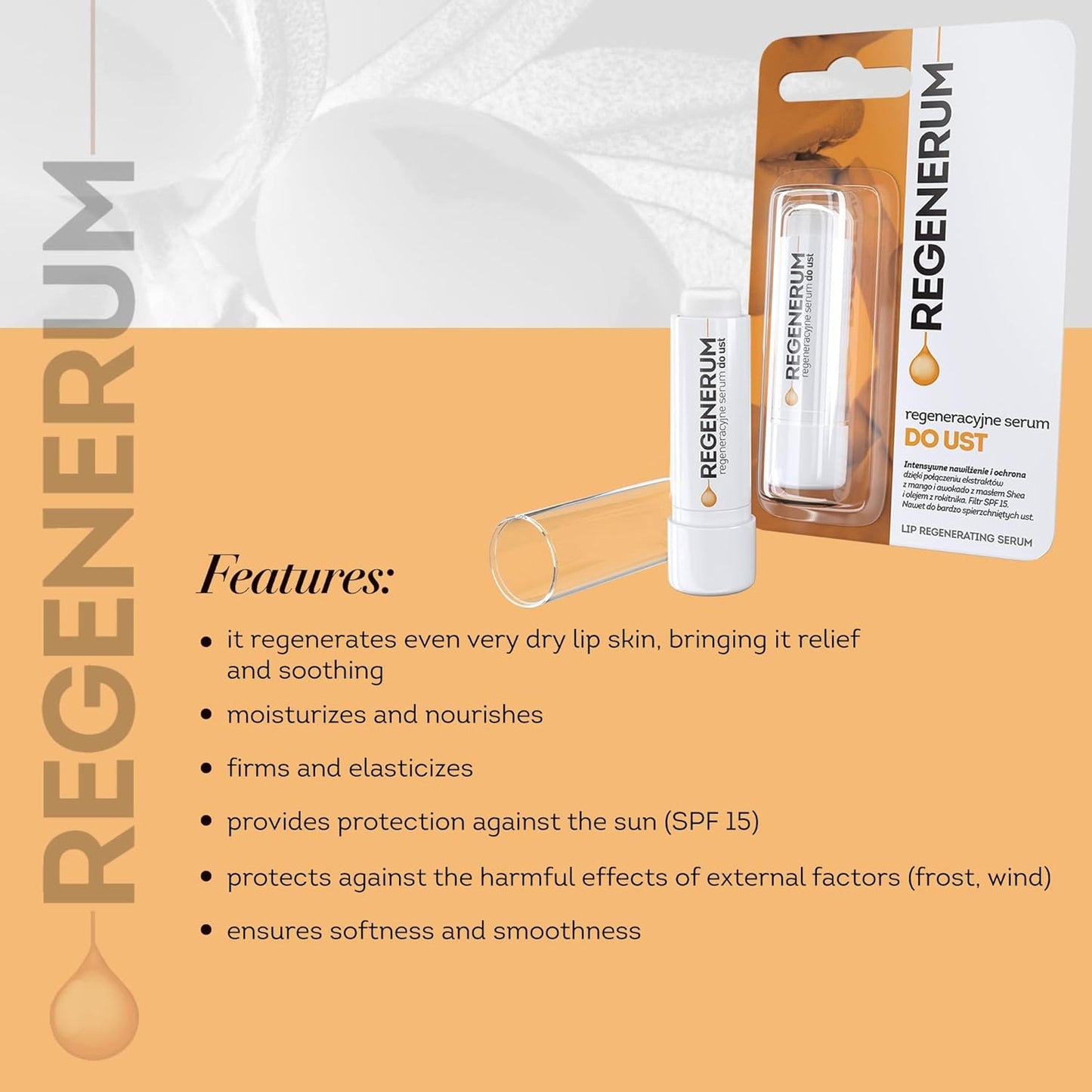 Lip Serum - Intensive Care for Dry, Chapped Skin - Hydrates, Nourishes, and Protects with SPF 15, Softens for Lasting Comfort - 5g
