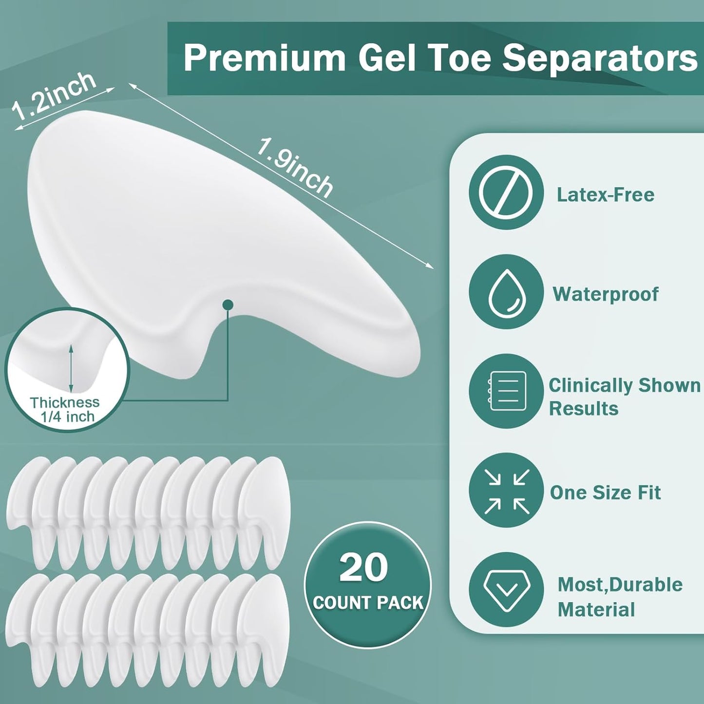 Honeydak 20 Pack Gel Toe Spacers Toe Spacer Relieves Bunions Corns Blisters Rubbing Overlapping Washable Big Alignment Corrector Reusable Covers Foot Care Insoles for Women and Men