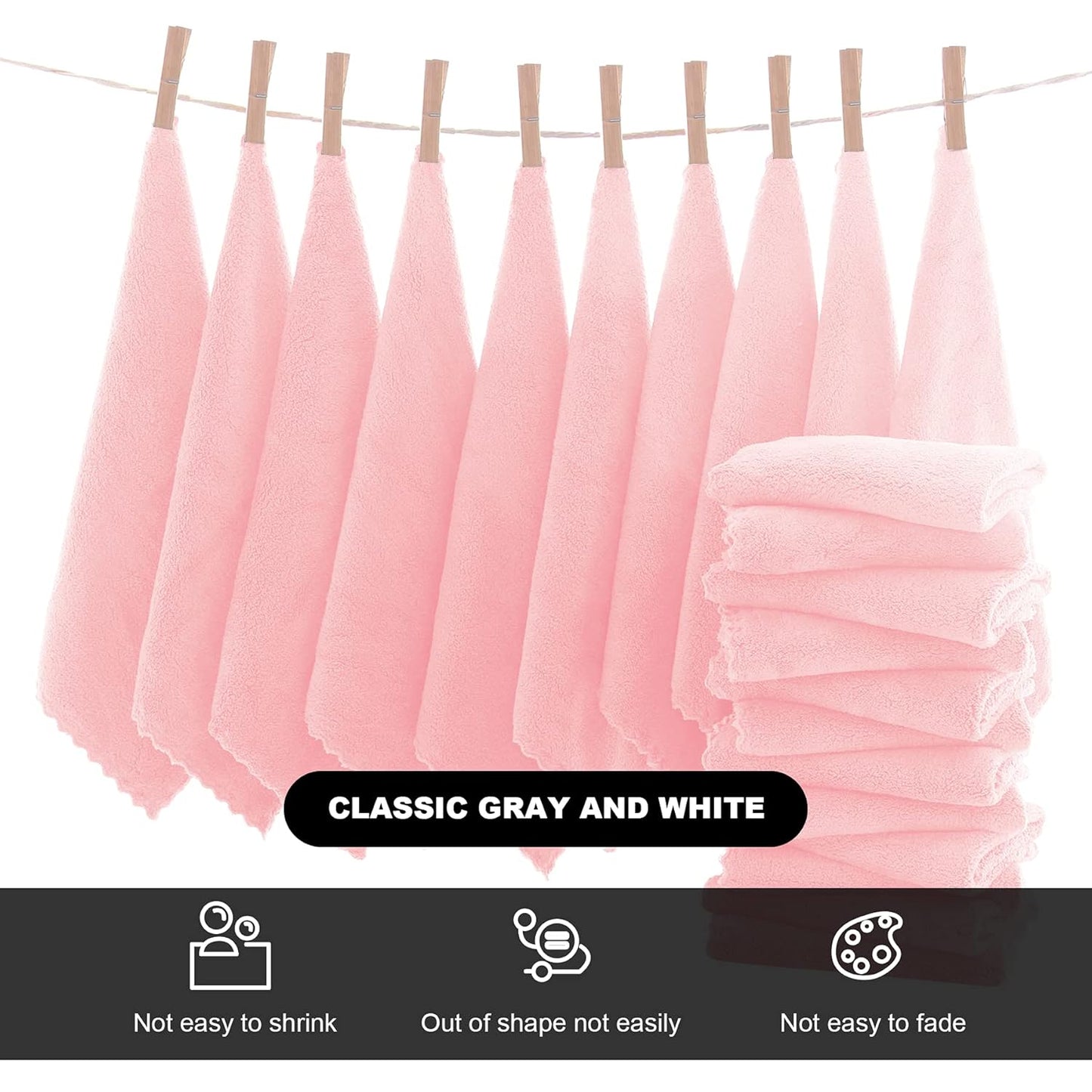 MOONQUEEN Microfiber Facial Cloths Fast Drying Washcloth 12 Pack - Premium Soft Makeup Remover Cloths - Pink