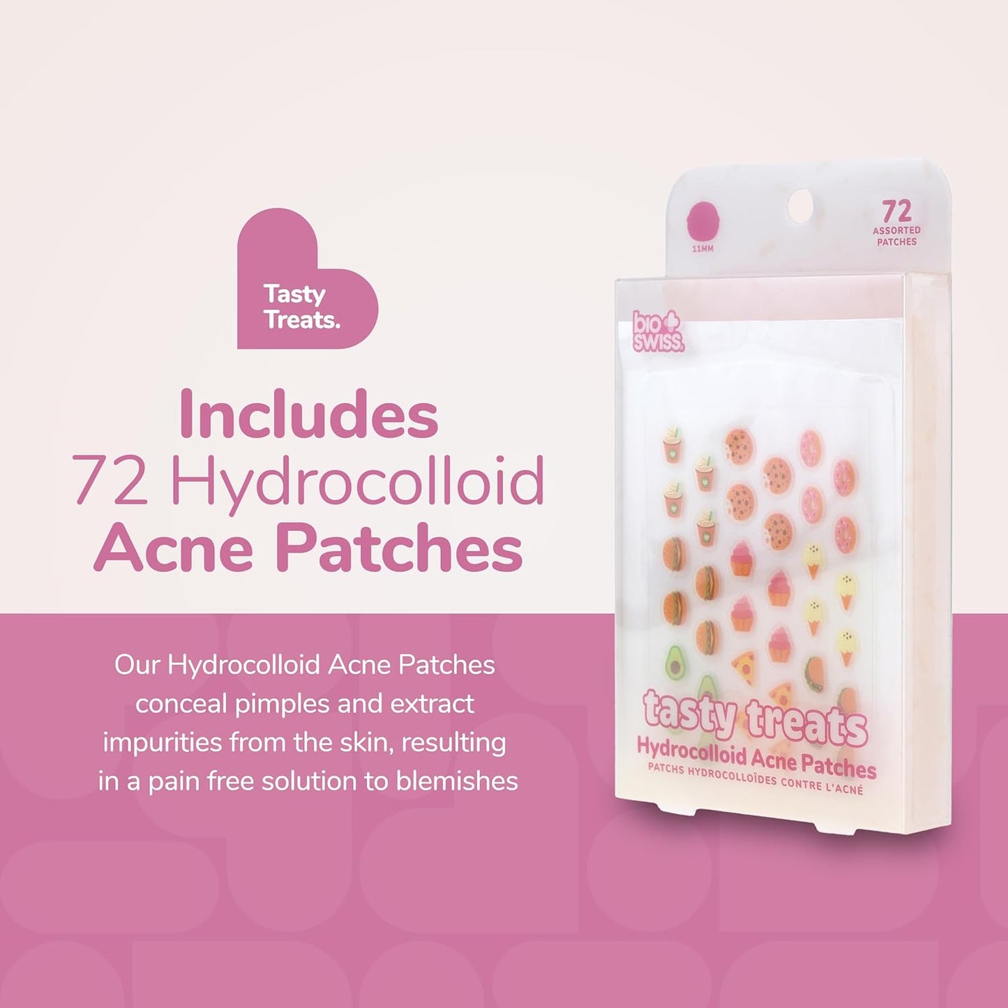 BioSwiss Tasty Treats Pimple Patches, Hydrocolloid Acne Patch for Zits and Blemishes, Face and Skin Stickers, 72 Count