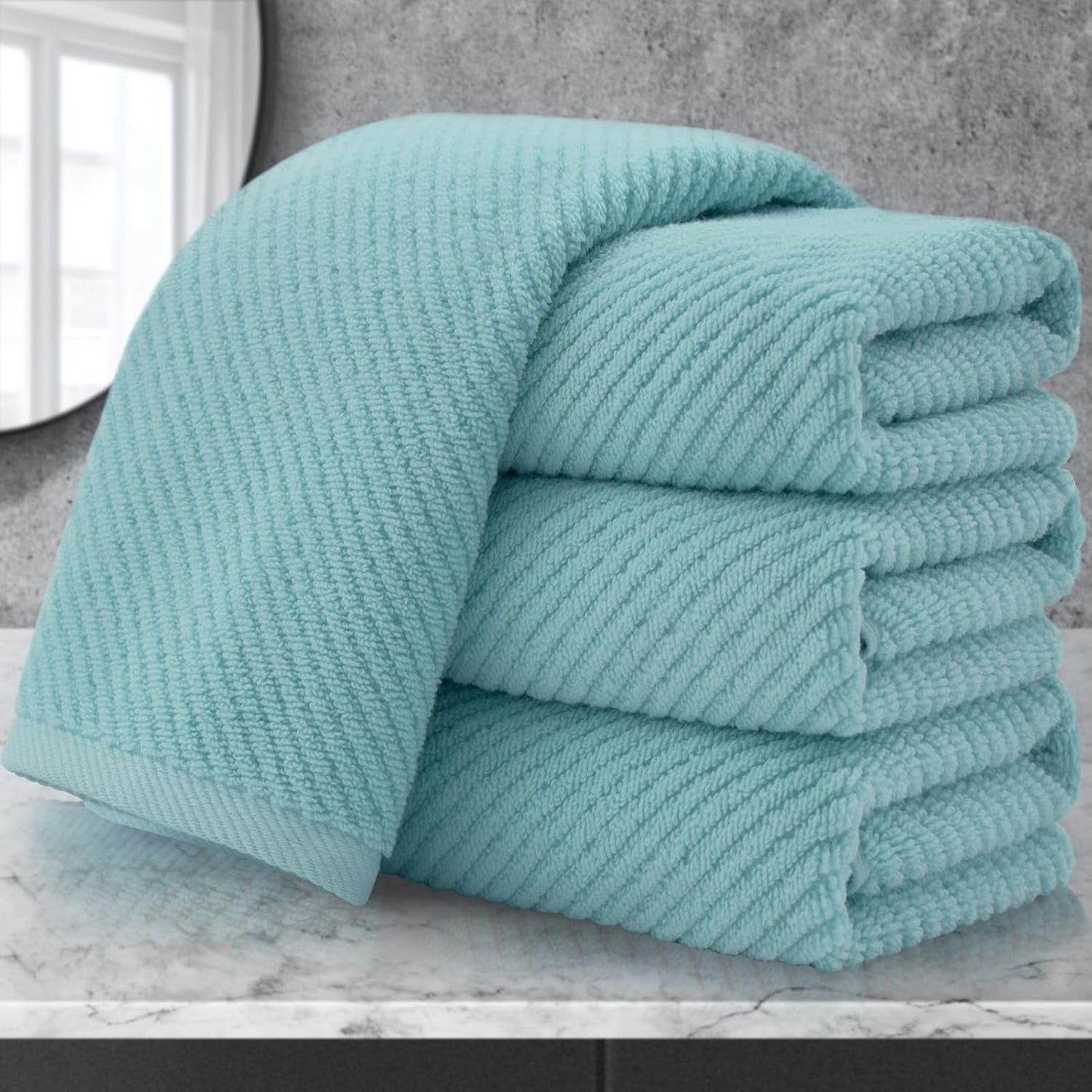 Teal Hand Towels for Bathroom, Bathroom Hand Towels Set of 4, Large 18" x 28" - Quick Dry | Lightweight | Soft | 100% Cotton | Absorbent, Thick Fluffy Towel Set for Showering, Aqua Towel Gift Set