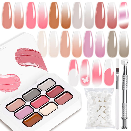 Gradient Painting Gel Set, 9 Colors Nude Pink White Ombre Gel Nail Polish with 50pcs Nail Sponges, 4 Claws Metal Grabber and Brush for Nail Art DIY Painted in Salon or Home Use