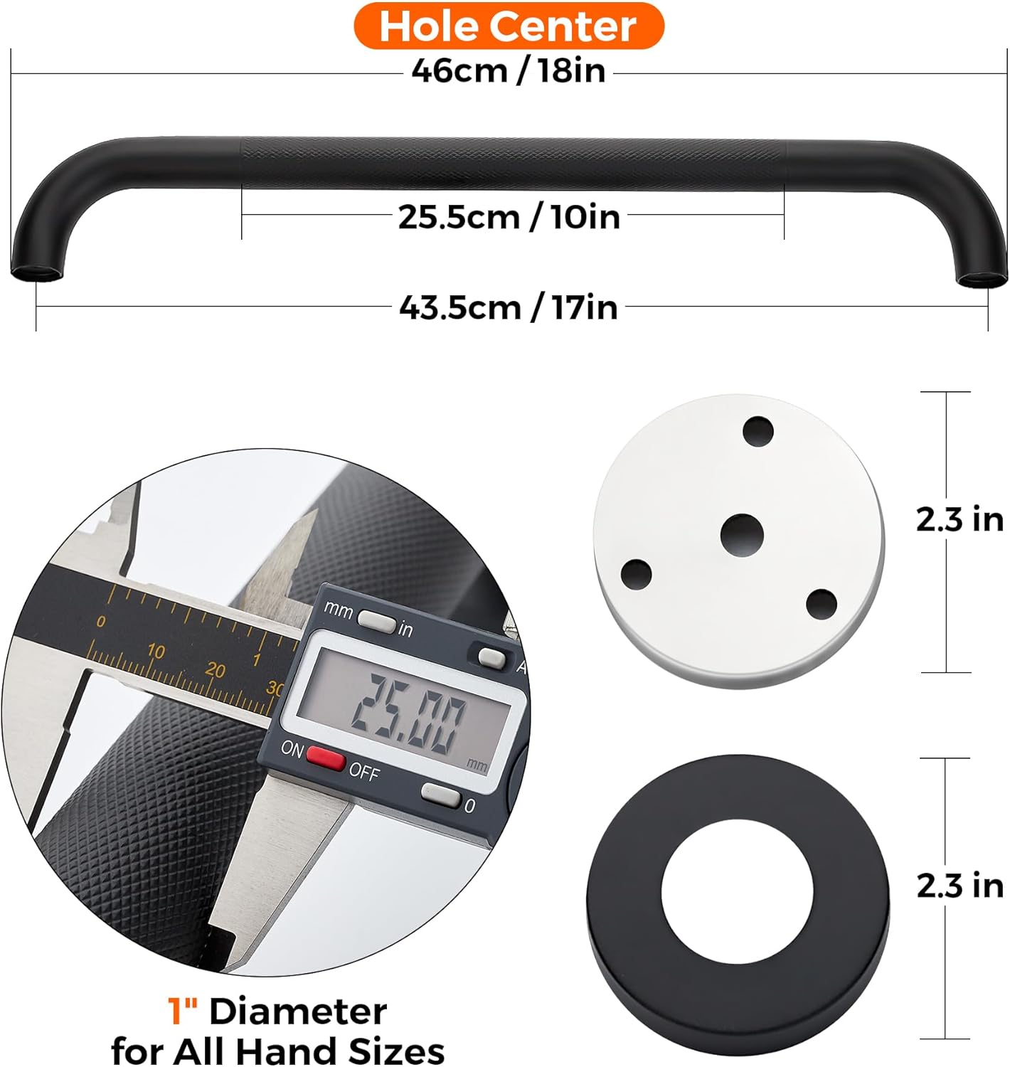 Grab Bars for Shower, 2 Pack 18-Inch Anti Slip Shower Handles for Elderly, Safety Shower Grab Bar, Stainless Steel Handicap Grab Bars for Bathroom (Black 1" Diameter)