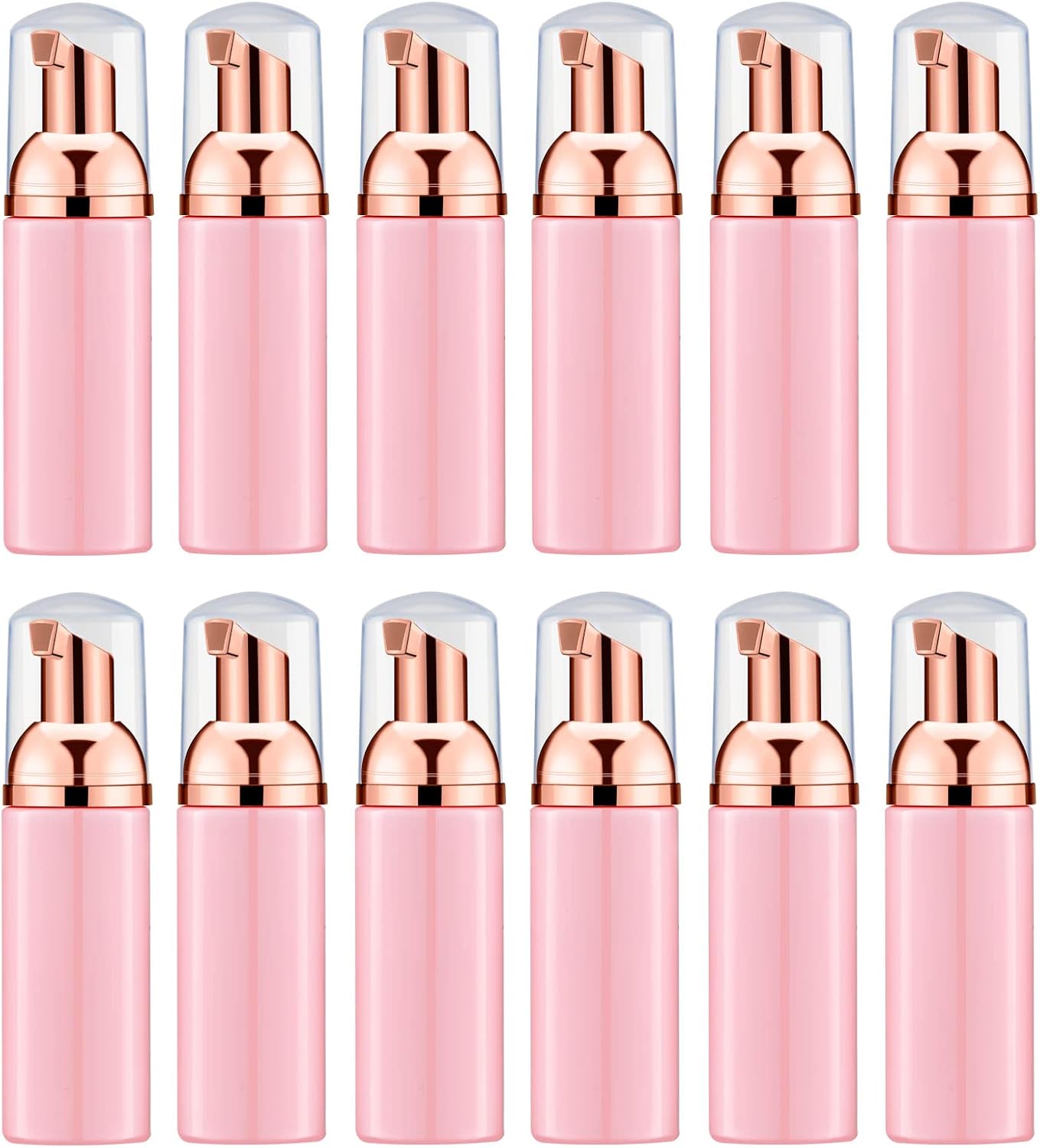 Lil Ray 2 Oz Empty Pink Foam Pump Bottle, Travel Foamer Soap Dispenser for Lash Shampoo, Hand Soap, Foaming Cleaner(Rose Gold Pump, 12 PCS)