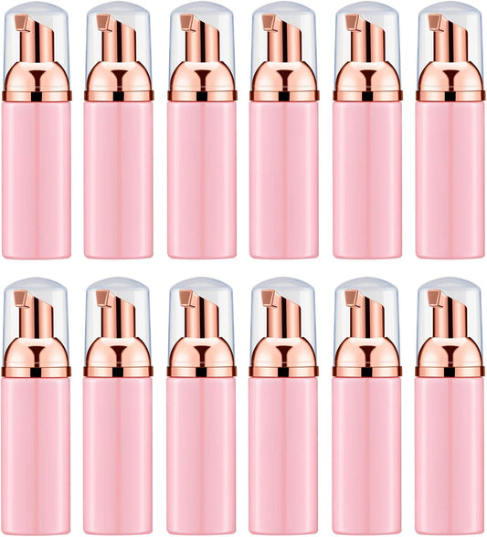 Lil Ray 2 Oz Empty Pink Foam Pump Bottle, Travel Foamer Soap Dispenser for Lash Shampoo, Hand Soap, Foaming Cleaner(Rose Gold Pump, 12 PCS)