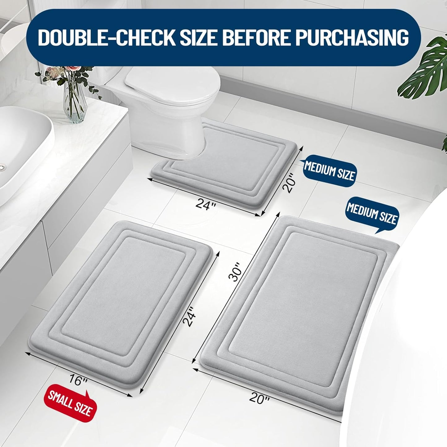 Grandaily Memory Foam Bath Mat Rug 70x24, Ultra Soft, Non-Slip and Absorbent Bathroom Rugs, Machine Wash Dry, Comfortable Bath Carpet for Bathroom Floor, Tub and Shower, Grey