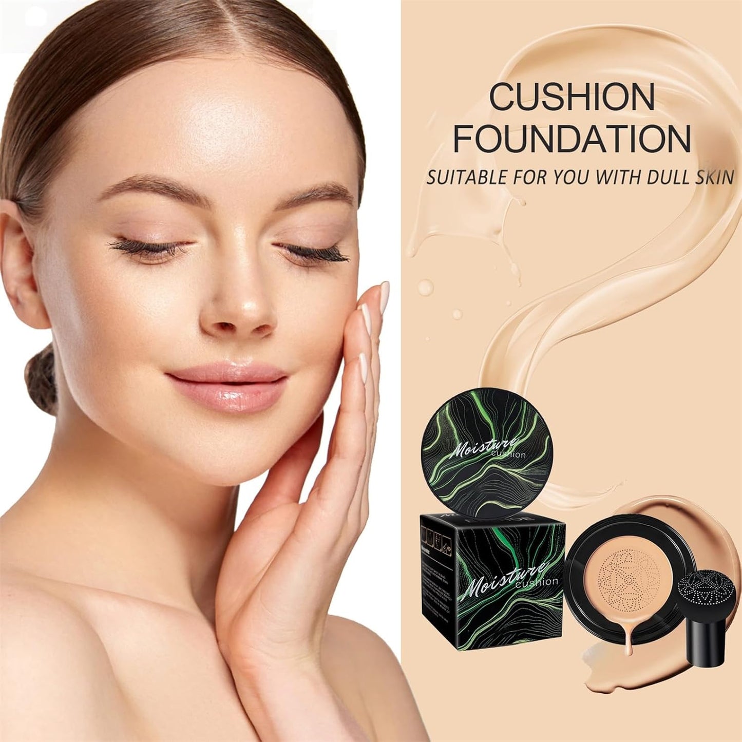 Mushroom Head Air Cushion CC Cream - BB Cream Face Makeup Foundation for Mature Skin Moisturizing Concealer Brighten Long-Lasting, Even Skin Tone for All Skin Types (Buff Beige)