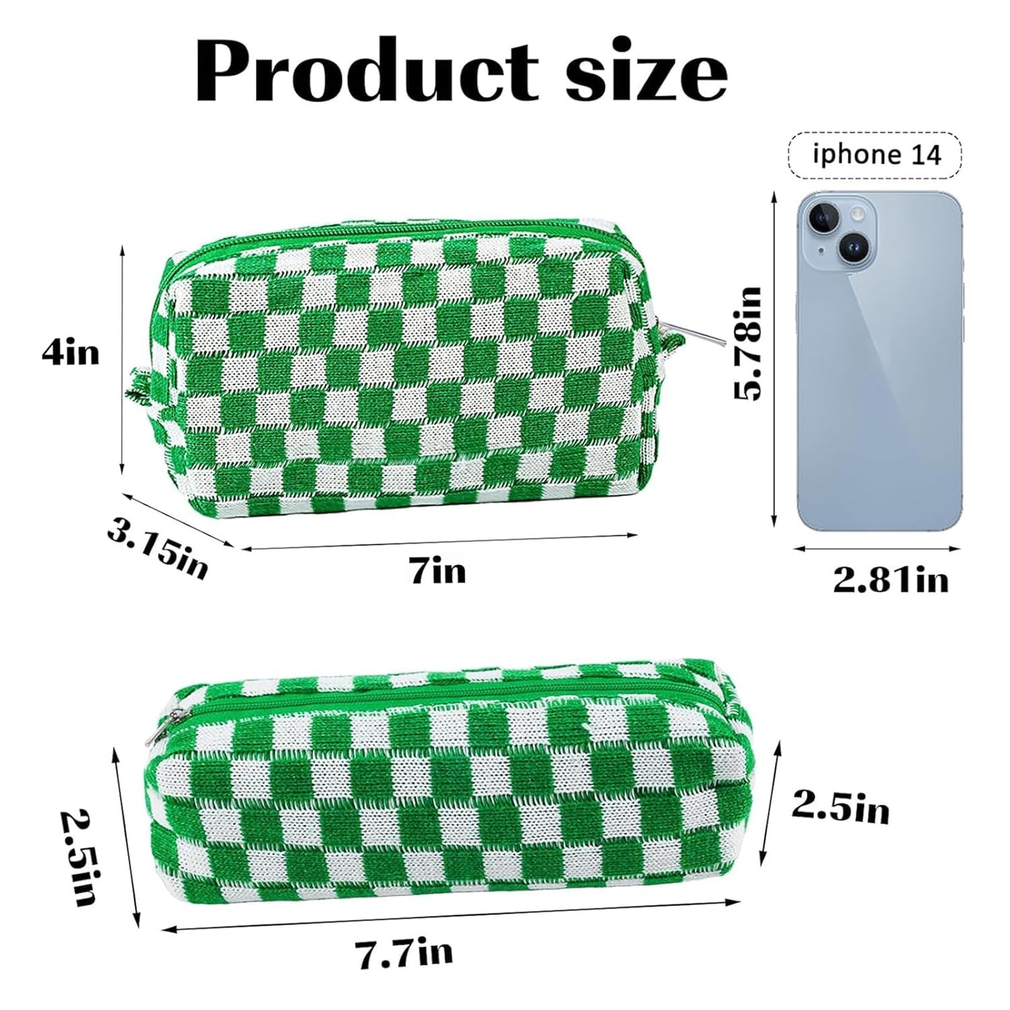 2Pcs Checkered Pencil Case Cute Pencil Pouch for Teens Checkered Makeup Bag Travel Cosmetic Bag Set Cute Makeup Pouch for Purse Portable Zippered Skincare Bags Preppy Toiletry Bags Organizer(Green)