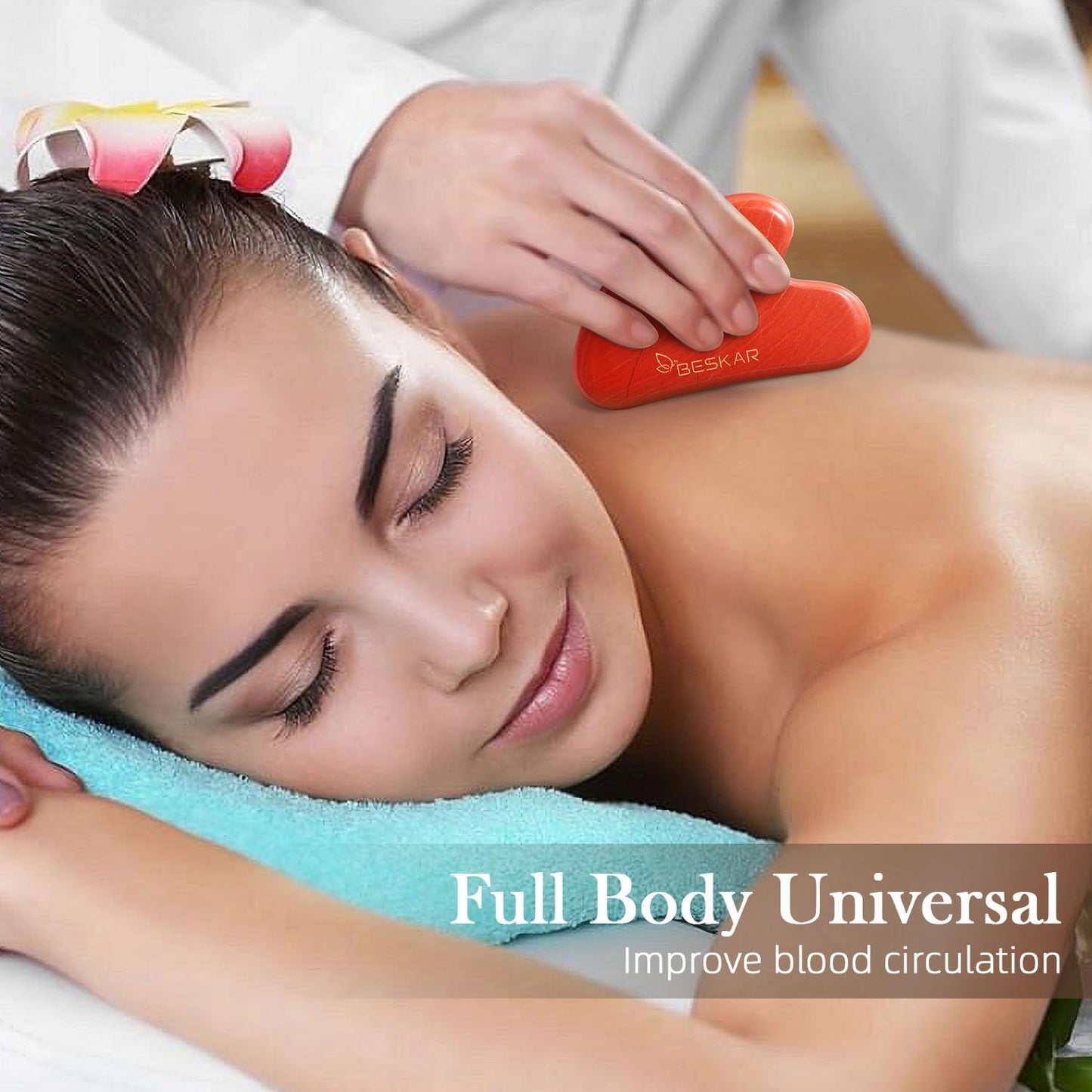 BESKAR Gua Sha Facial Tools, Natural Jade Stone Guasha Massager for Jawline Sculpting, Tighten Face Skin and Reduce Wrinkles, Face Eyes Body Neck Massage Tool, Skin Care Gift (Red)