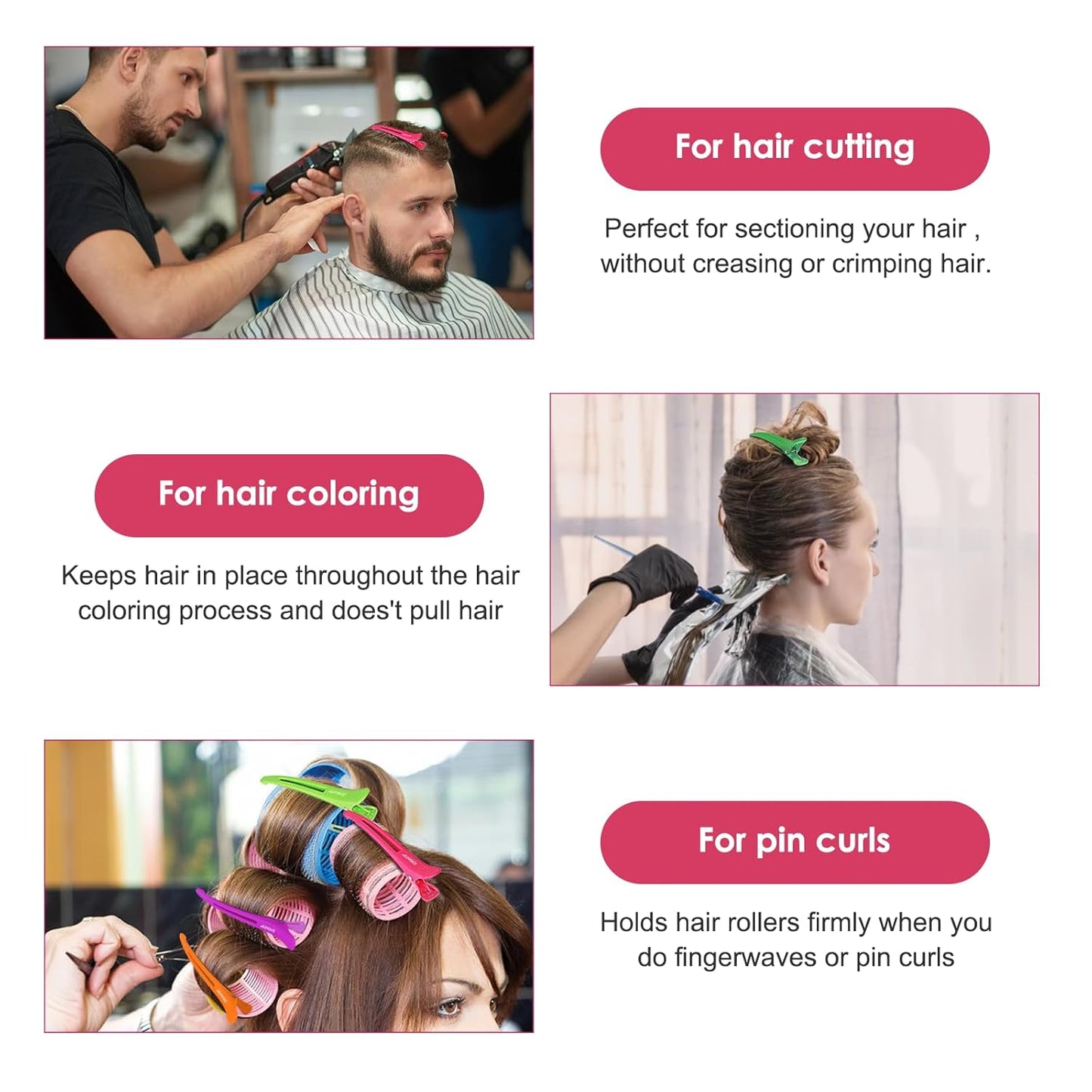 Neon Hair Clips, AIMIKE 6 Pcs Duck Billed Hair Roller Clips for Professional Hairstyling and Cutting - 4.3" Long