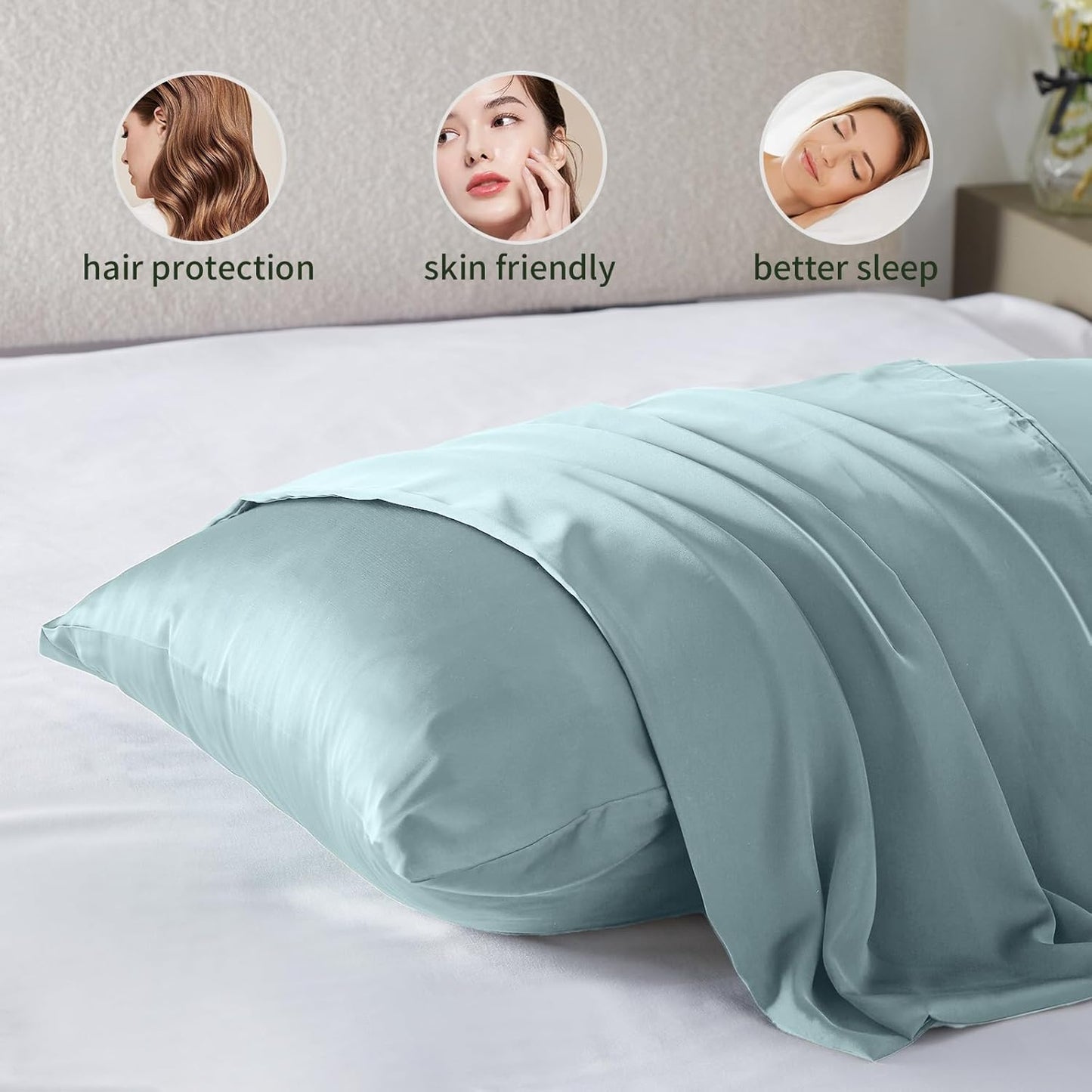 Silk Pillowcase for Hair and Skin - Mulberry Silk, Soft Breathable Smooth Both Sided With Zipper, Beauty Sleep Pillow Case for Gift (King, Haze Blue)