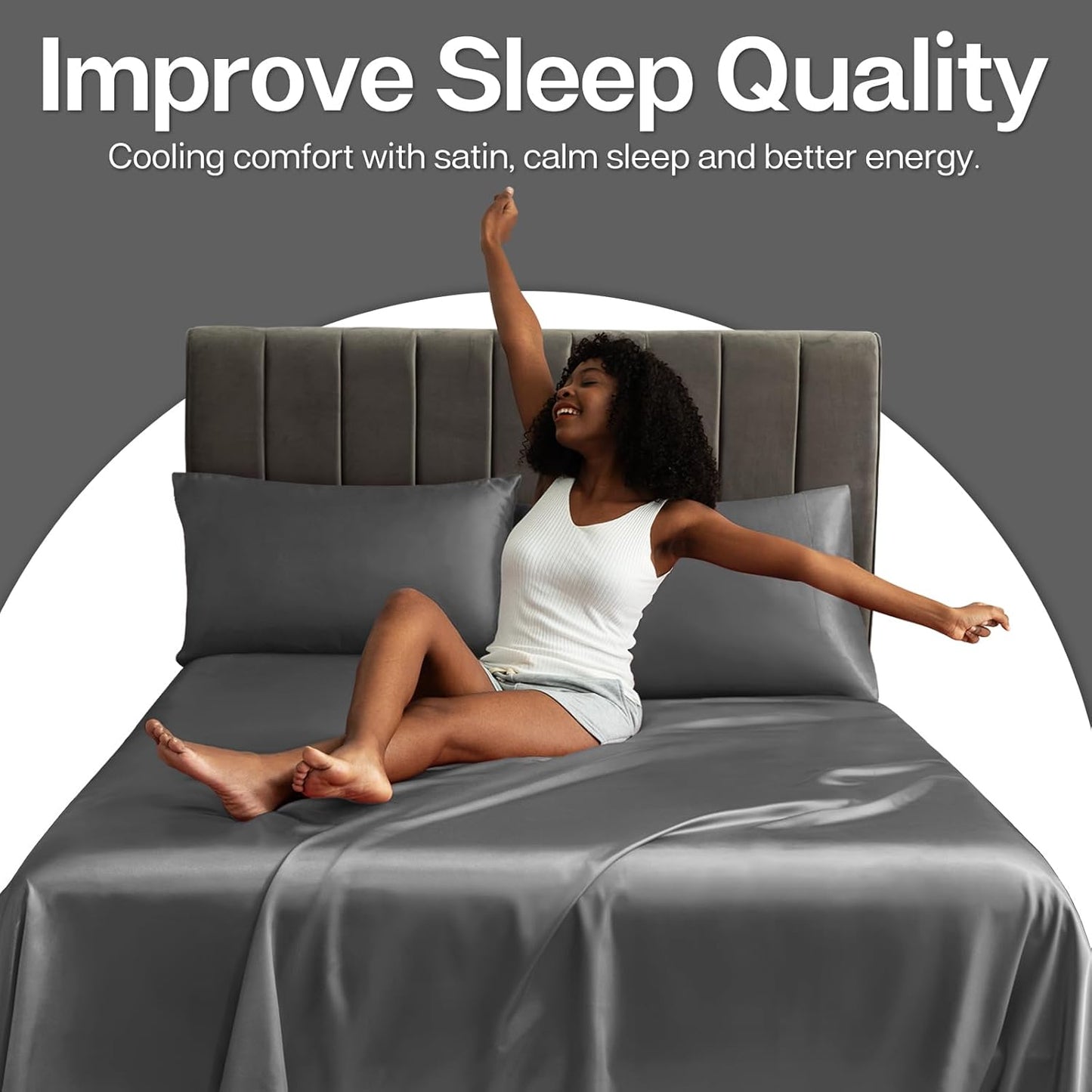 MR&HM Satin Pillowcase for Hair and Skin, Silk Satin Pillowcase 2 Pack, Queen Size Pillow Cases Set of 2, Silky Pillow Cover with Envelope Closure (20x30, Dark Grey)