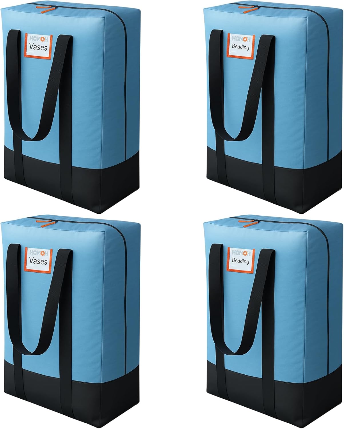 4 Pack Packing Bags for Moving, Storage Bags with Internal Compression Straps, Heavy Duty Moving Totes with Wrap Around Handles, Alternative to Moving Boxes, Blue and Black