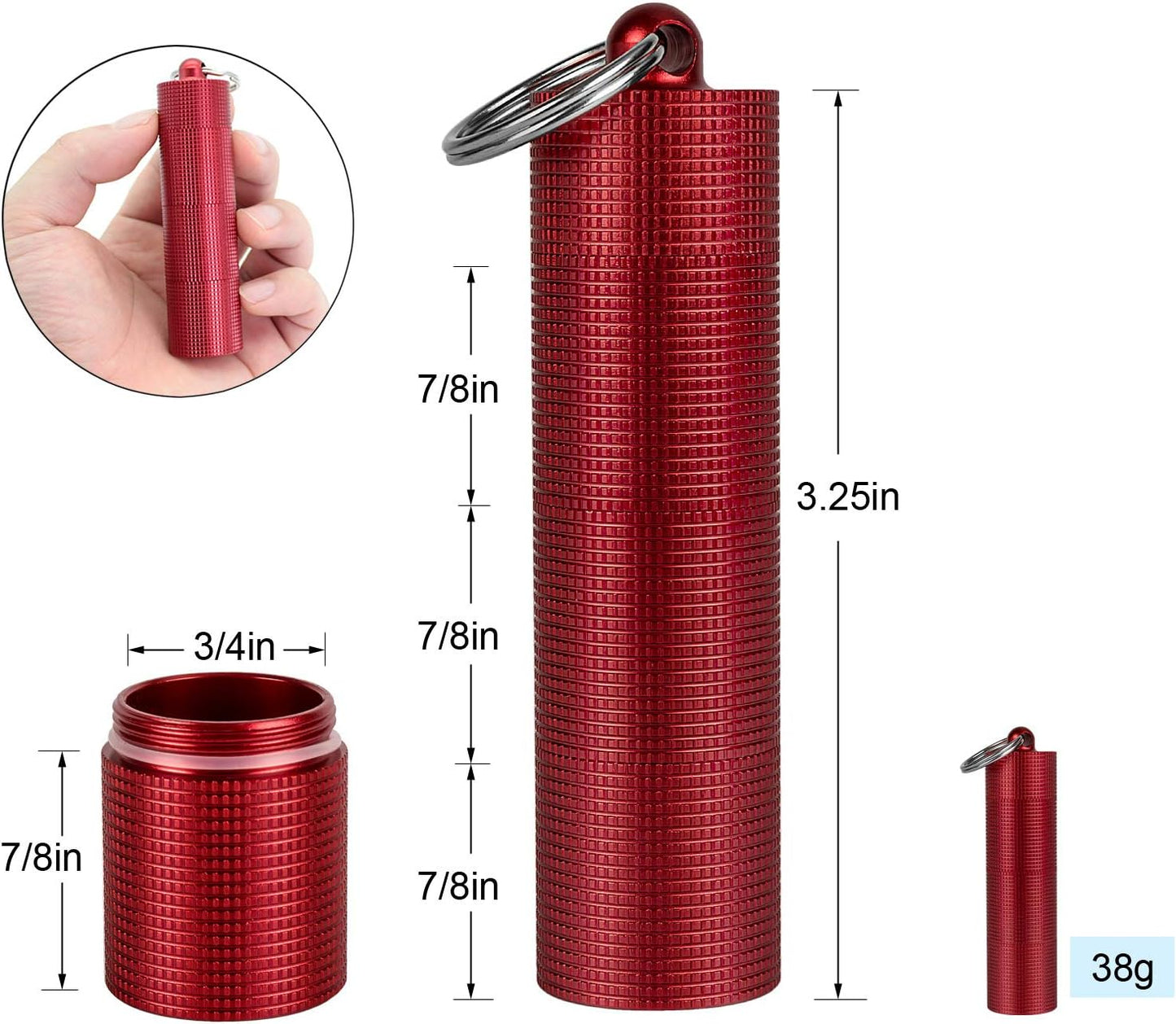 PPFISH 2 PCS Portable Daily Pill Case, 3 Compartments Aluminum Alloy Waterproof Pill Box Dispenser, Small Pocket Pill Container, Keychain Pill Fob, Travel Pill Holder for Men Women