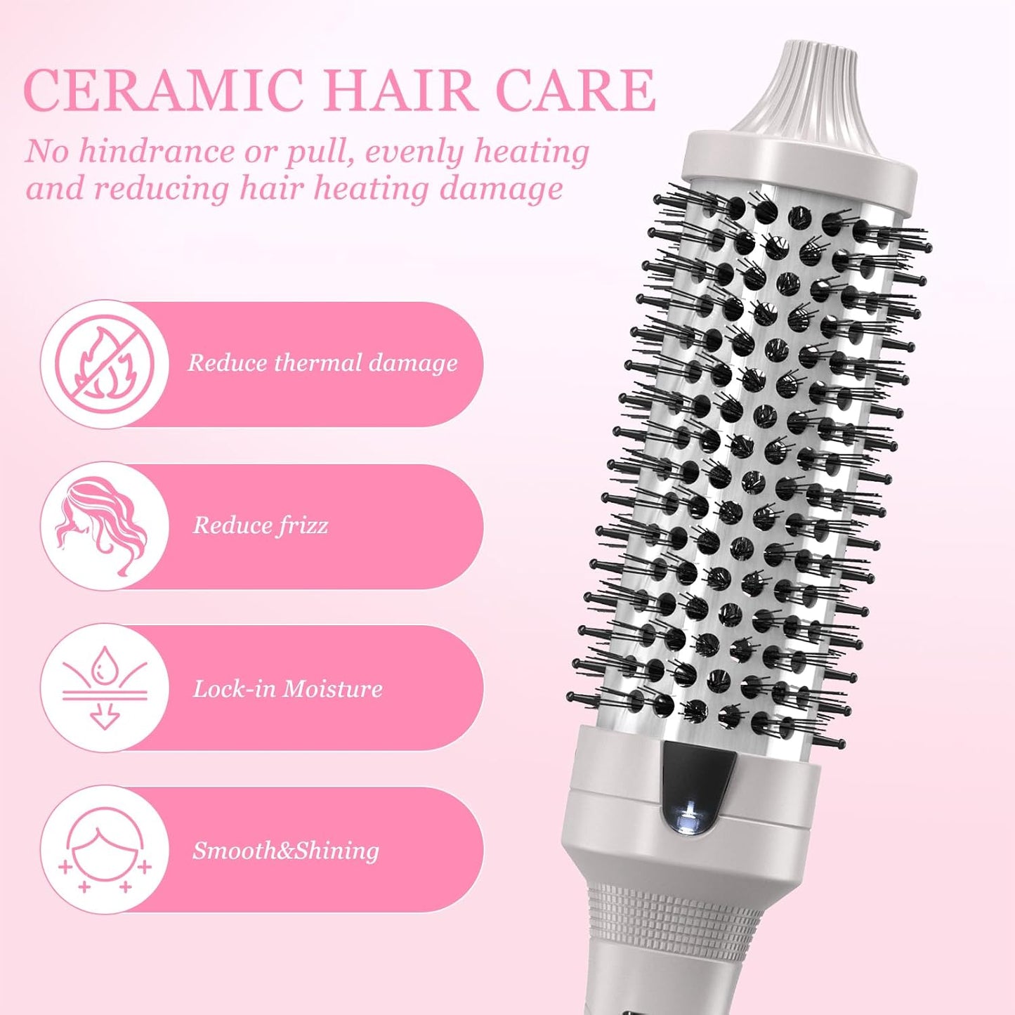 K&K 1 1/2 Inch Ceramic Tourmaline Ionic Heated Round Brush Curling Brush Creates Blowout Look -Creates Root Volume & Loose Curls Volume Curls Dual Voltage Hair Styling Tool (Silvery, 1.5 Inch)