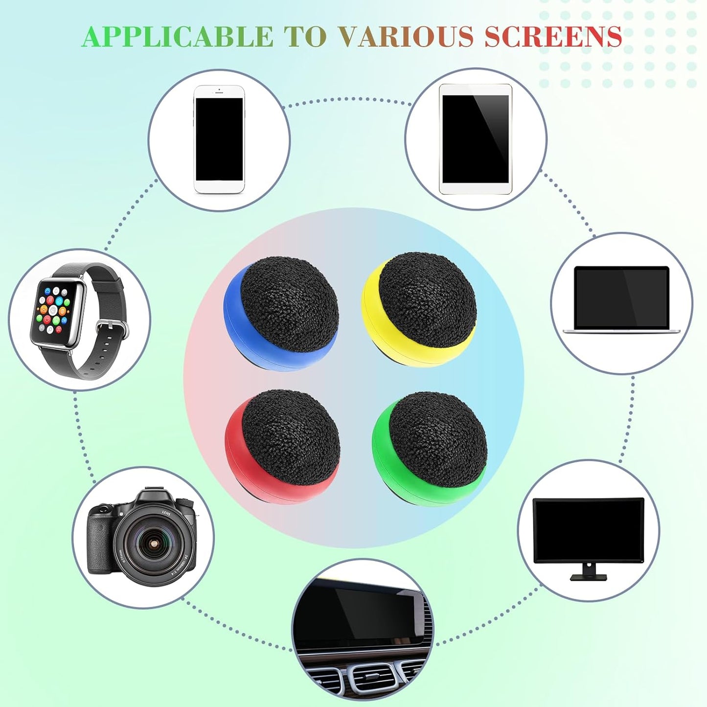 Suclain 4 Pack Christmas Touch Screen Cleaner Balls Phone Cleaning Ball Microfiber Touch Car Screen Glass Cleaner for Computer Laptop Phone Monitor(Red, Blue, Yellow,Green)