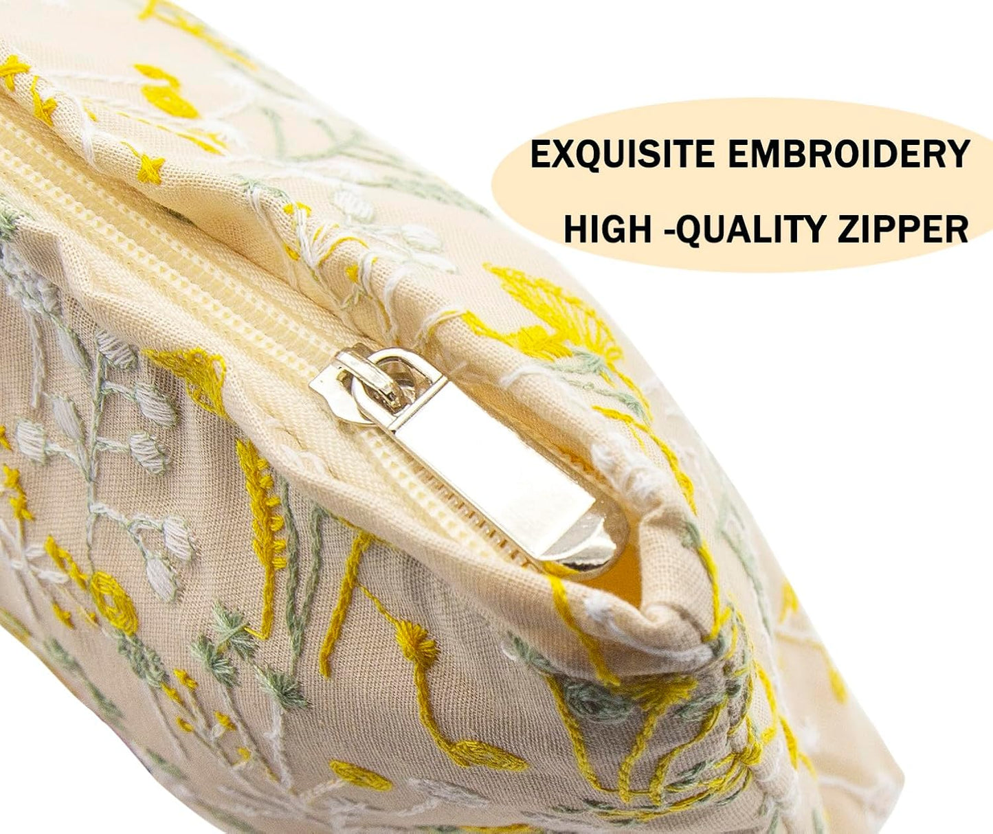 2 Pcs Makeup Bags, Large Cosmetic Bag Travel Toiletry Bag Organizer for Women, Embroidery Craft, Floral Makeup Bag Small Cosmetic Pouch Purse with Zipper Gifts for Girls Teen