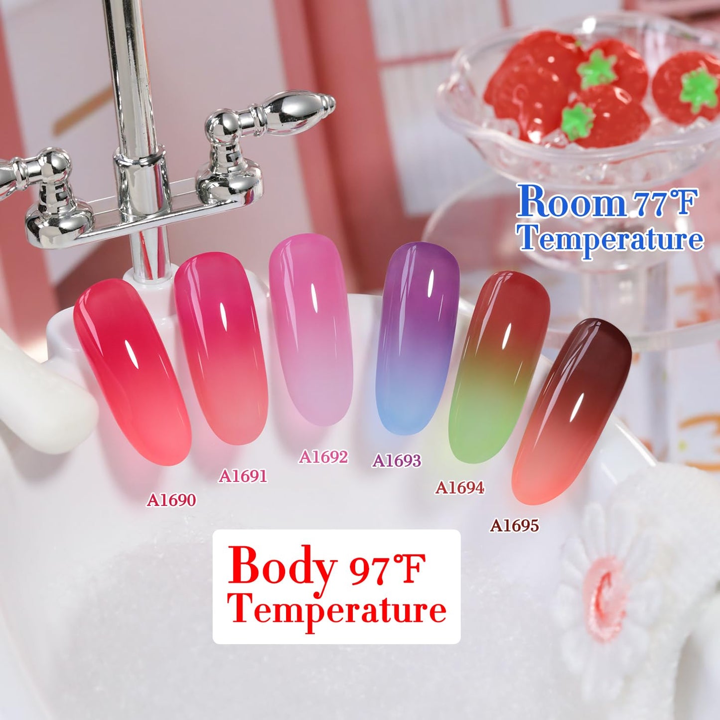Double Rhythm 6 Pcs 15 ML Gel Polish Set Same Color Same Bottle Soak Off Gel Polish Kit Nail Art Manicure Salon DIY at Home for Women (Color Changing Red Pink Purple Brown-T6-63)