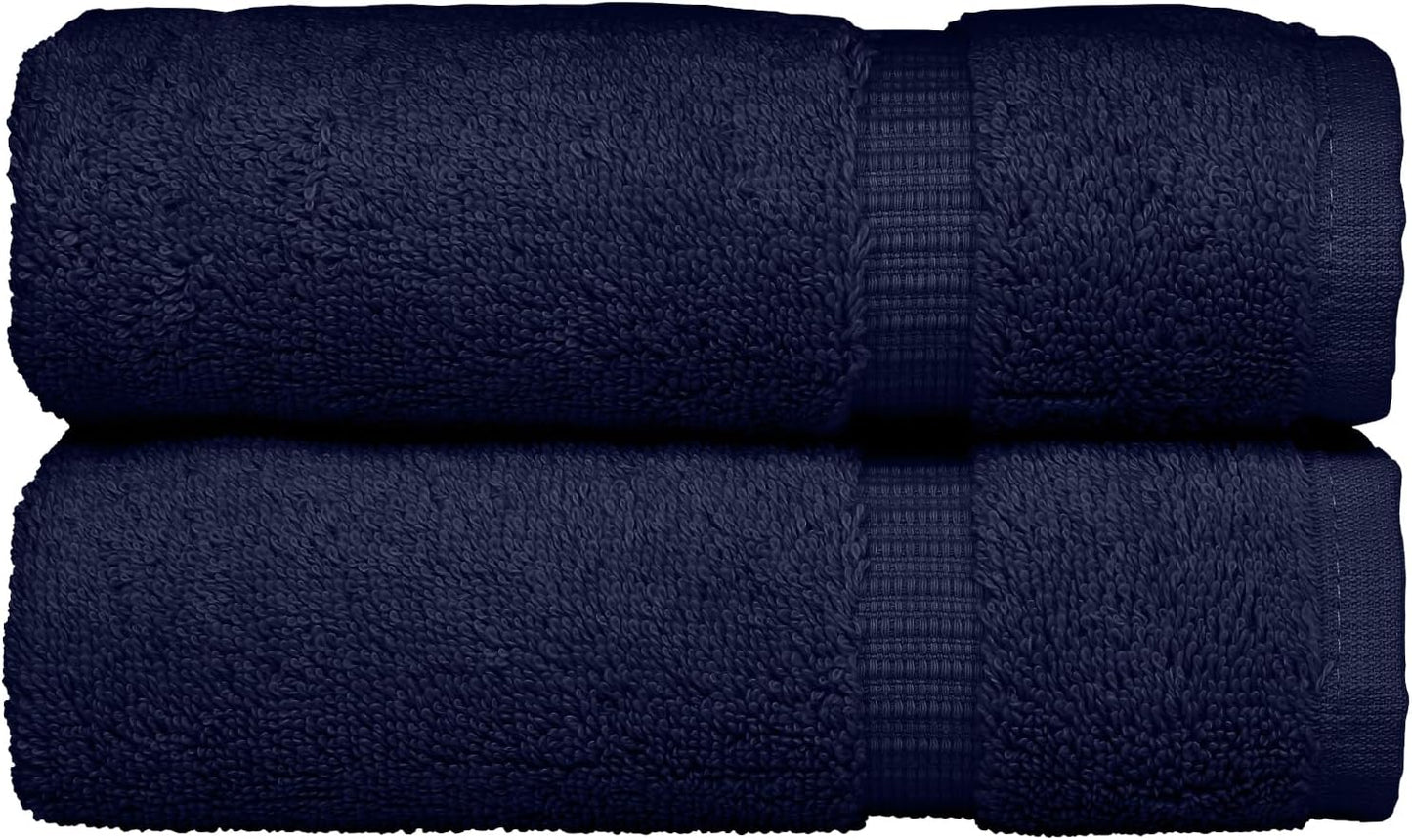 Monogrammed Hand Towel, Personalized Initial Gift, Extra Absorbent 100% Turkish Cotton - Soft Terry Finish - Set of 2 - White Block Initial Q - Embroidered on Navy Blue Towels