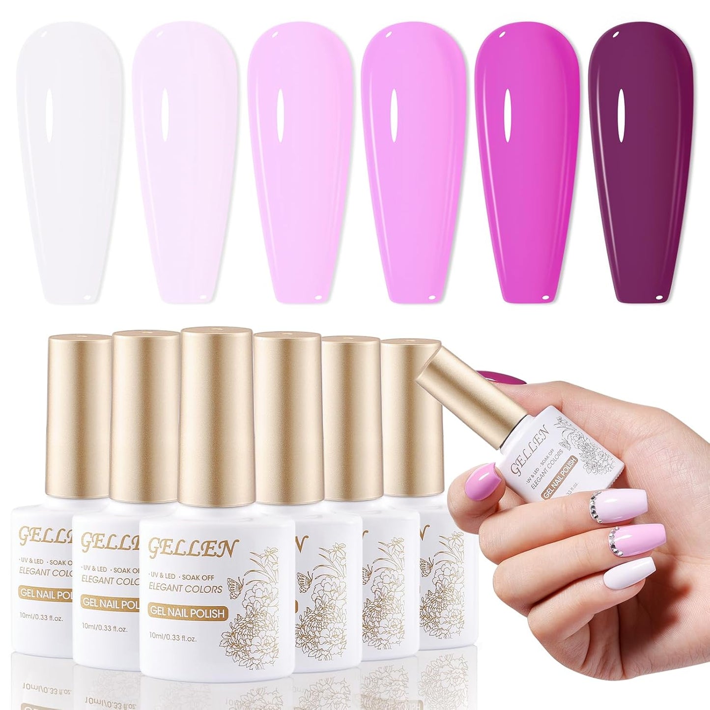 GELLEN Mauve Purple Gel Nail Polish, Spring Summer Light Purple Gel Polish Pastel 6 Colors Set, No Wipe Soak Off Glossy UV Light Gel for Natural Acrylic Nails Salon Home, Chip Resistant, Non-toxic