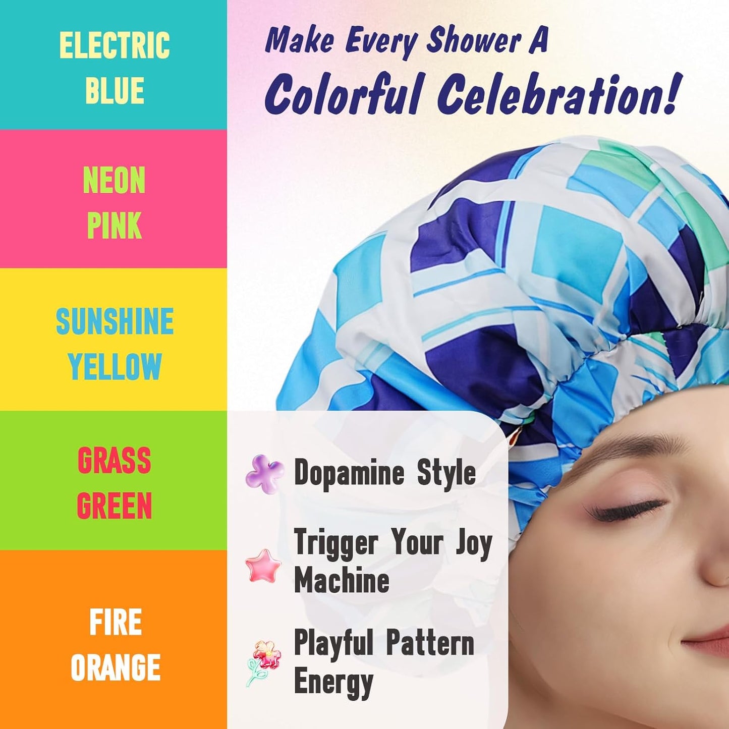 Years Calm Shower Caps for Women Reusable Waterproof, Double-Layer Extra Large Elastic Hair Cap for Shower for Long Hair & Braids, Travel & Home (Colorful)