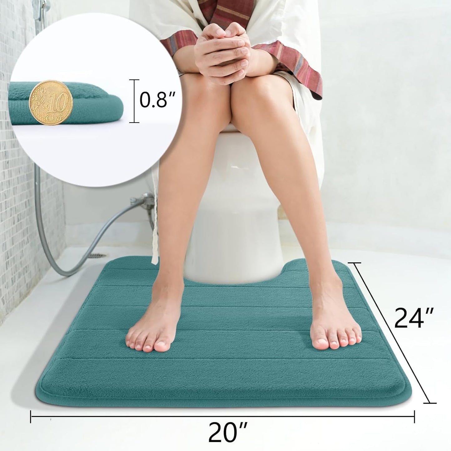 Yimobra Memory Foam Toilet Bath Mat U-Shaped, Soft and Comfortable, Water Absorption, Non-Slip, Thick, Machine Wash, Easier to Dry for Bathroom Commode Contour Rug, 24 X 20 Inch, Teal