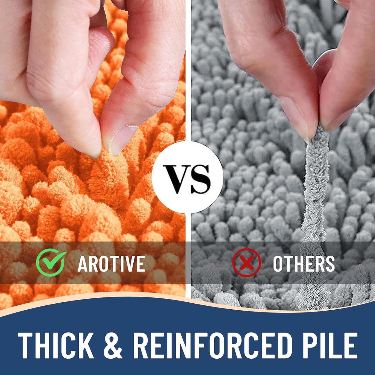 Arotive Luxury Chenille Bathroom Rug Mat, Extra Soft Thick Absorbent Shaggy Bath Rugs, Non-Slip Machine Wash Dry, Plush Bath Mats for Bathroom, Shower and Tub, 47x24, Orange