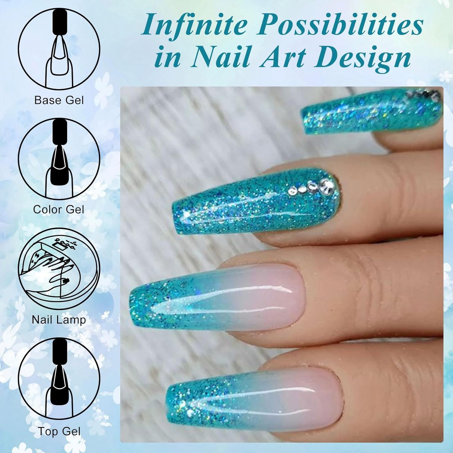 MEET ACROSS 9 Colors Gel Nail Polish + 3PCS Function Gel Nail Polish Kit,Fashion Nail Art Set Design Gifts for Women Manicure Salon (SET20, 12pcs)