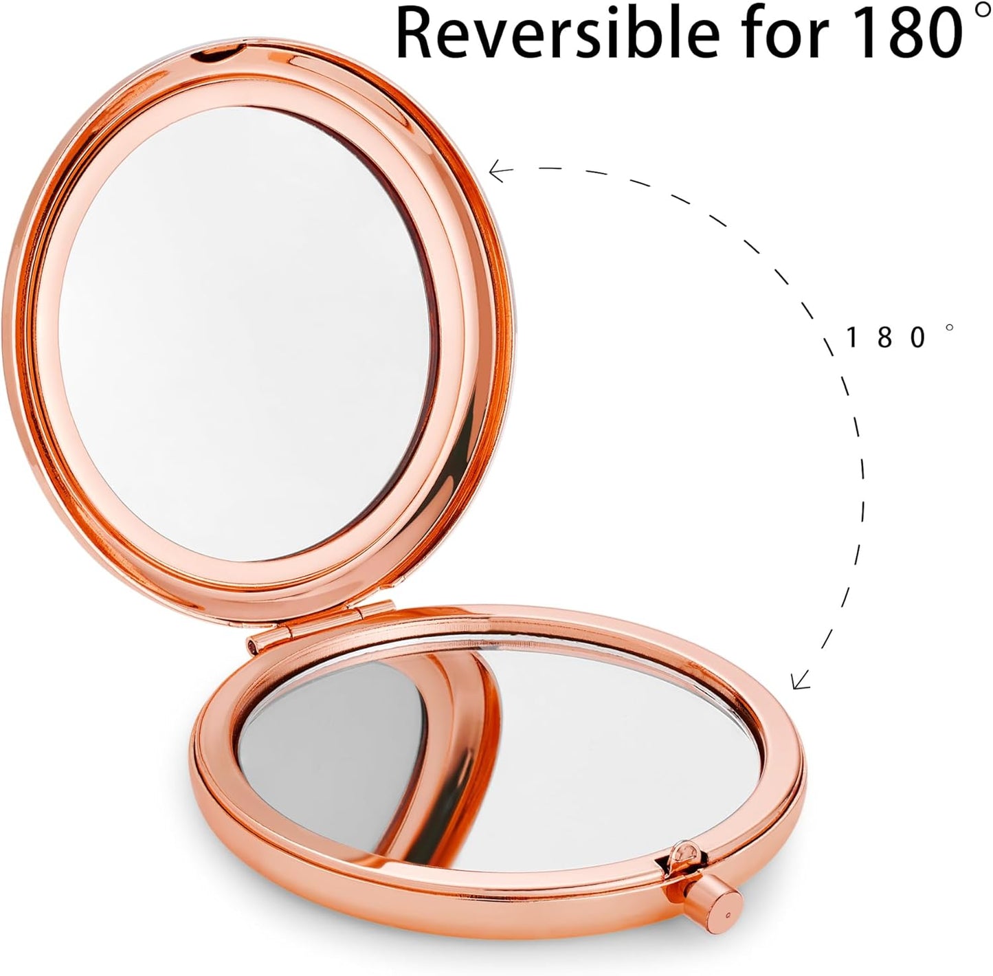 Compact Mirror, Pocket Travel Makeup Mirror for Purse, Metal Round Shell, 2-Sided 1X/2X Magnifying, Portable, Folding, Handheld, Rose Gold, 18 Pack
