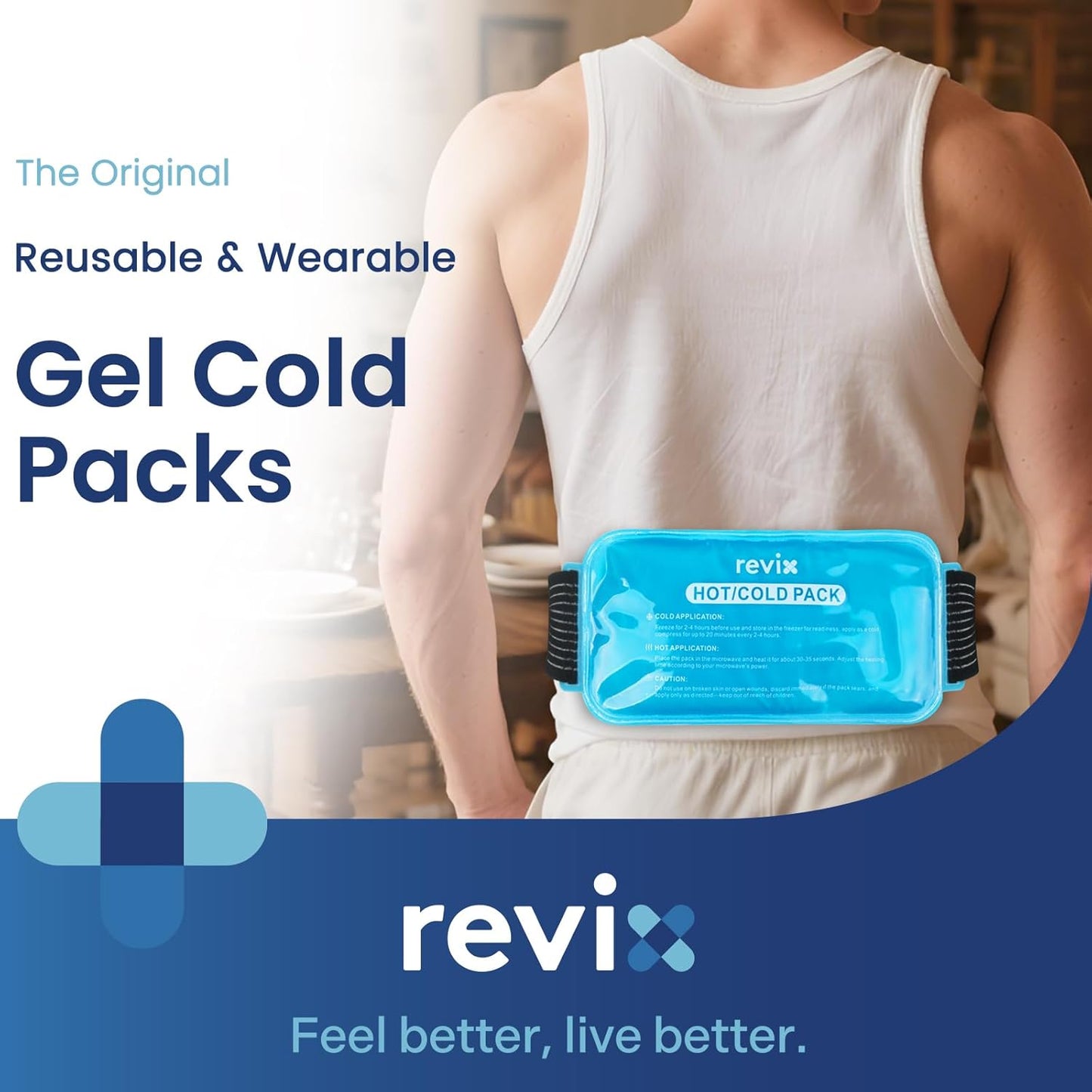 REVIX Large Ice Packs for Injuries Reusable, 2 Packs Hot & Cold Gel Ice Packs with PVC Cooling Design & Adjustable Strap, Flexible Therapy on Joints, Muscles, Shoulder, Back and Knee (12" x 6" Blue)