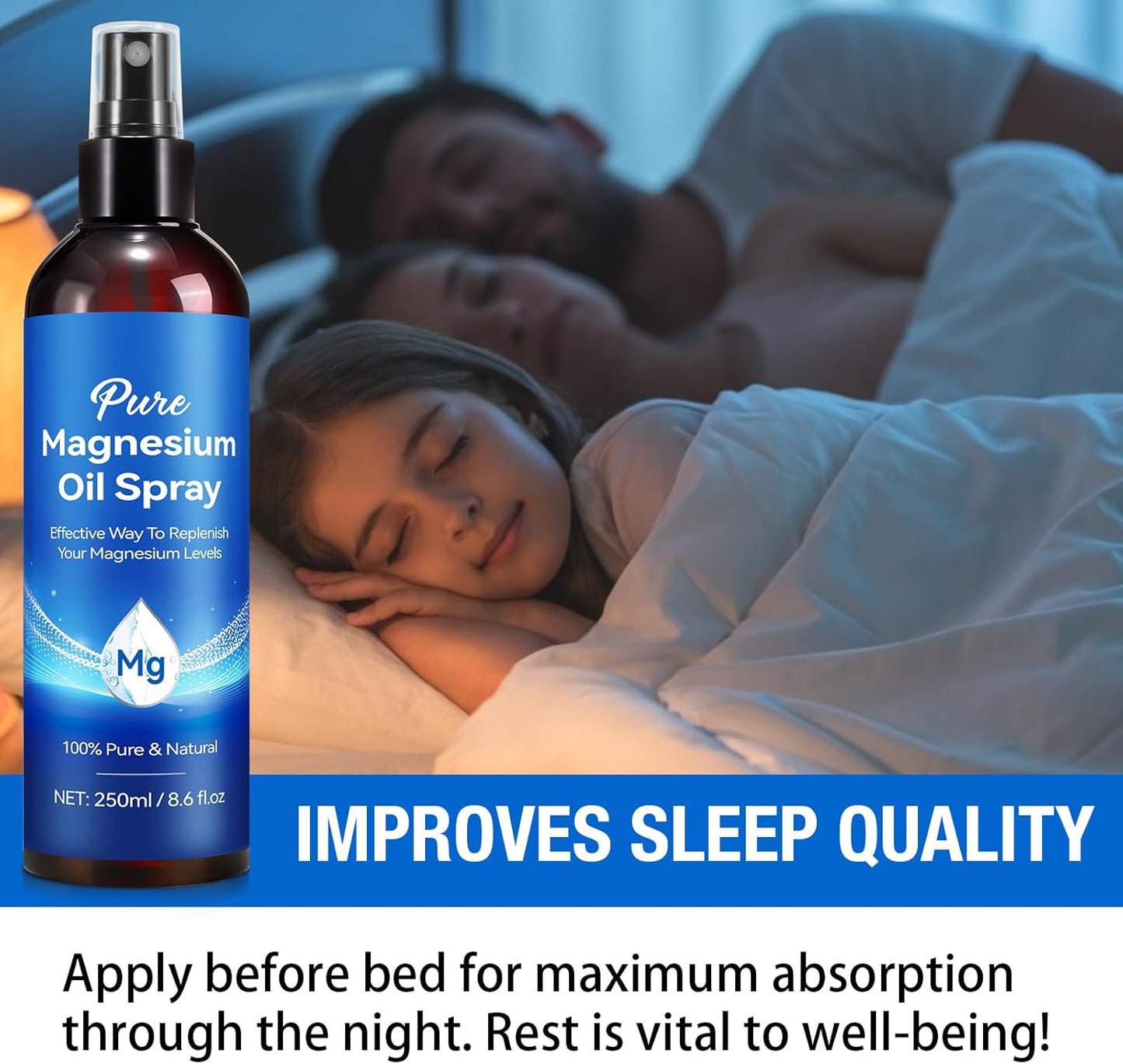 Magnesium Oil Spray 8.6Fl Oz, 2Pack Pure Magnesium Spray for Feet, Body and Skin, Topical Mg Oil, Easy to Absorb