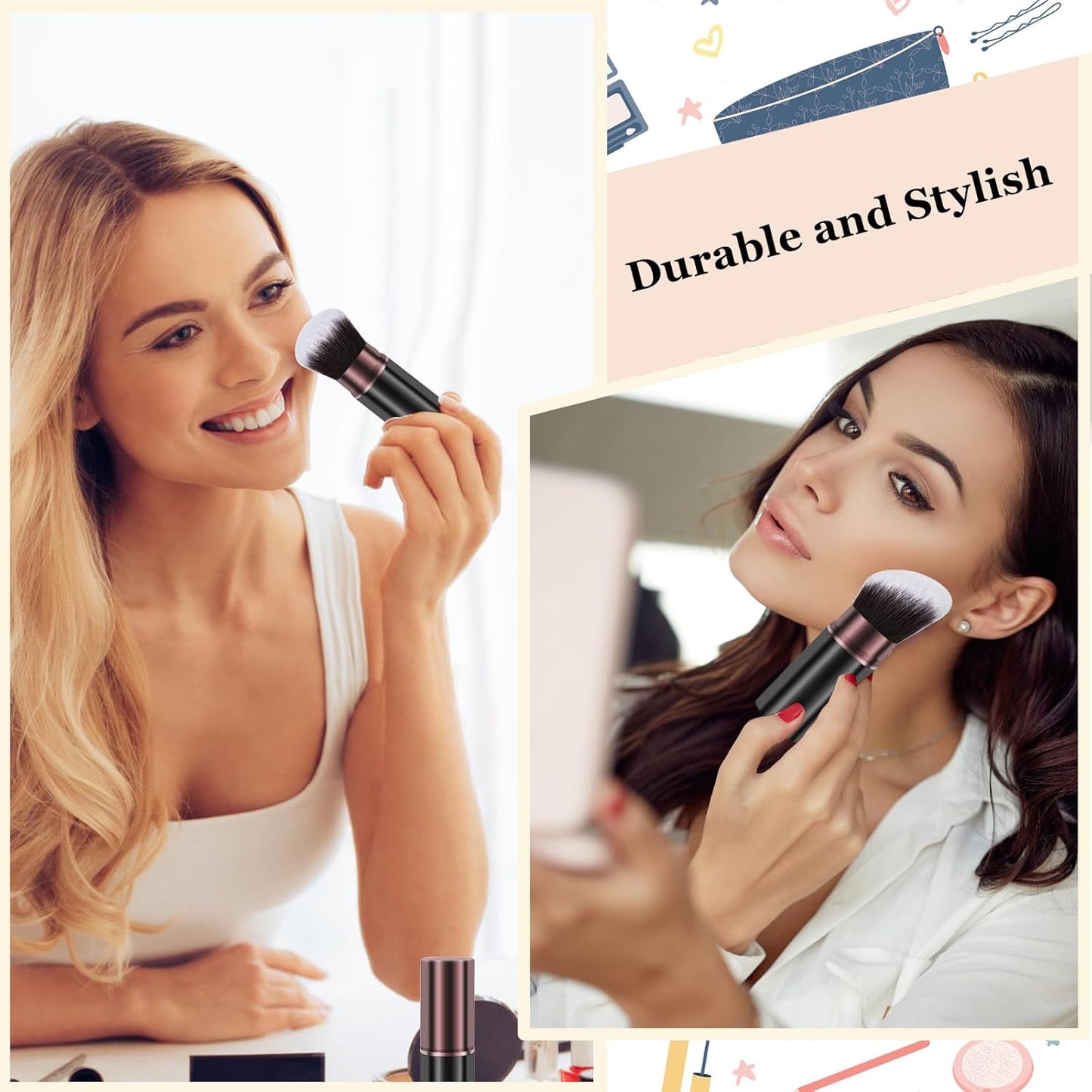 Retractable Kabuki Makeup Brush, 2 Pack Travel Powder Foundation Makeup Brush Face Blush Brushes for Blending Liquid, Blush, Bronzer, Buffing, Sunscreen,Flawless Cosmetics