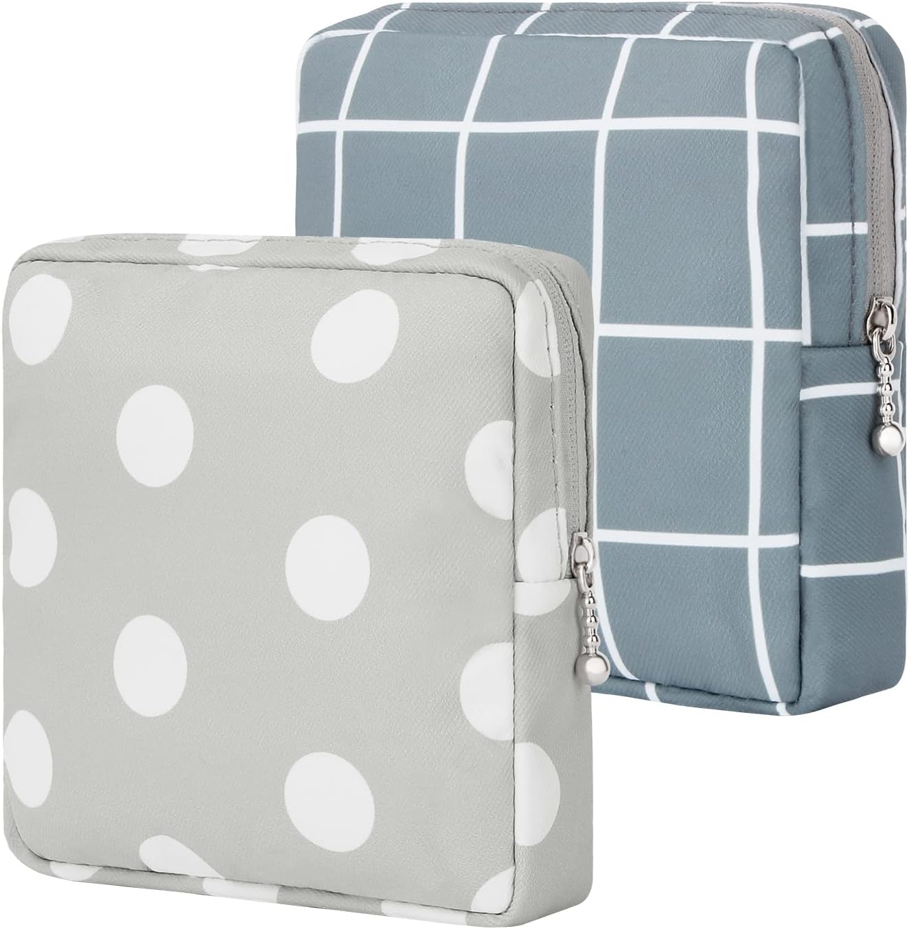 Desing Wish Period Bag, Sanitary Napkin Storage Bag for Feminine Pads Panty Liners Tampons and Reusable Pads, Sanitary Pads Pouches First Period Kit for Teen Girls Women Ladies 2 Pack (Dots/Grids)