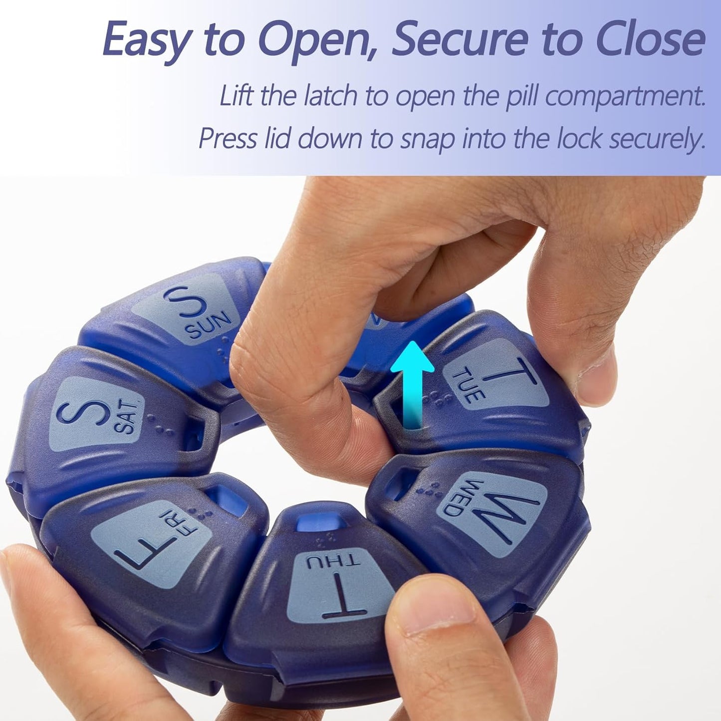 Round Weekly Pill Organizer, TPU Rubberized, Travel Pill Container 7 Day, with 7 Large Compartments, Cute Pill Case with Large Letters and Braille (2 pcs Green Rose)