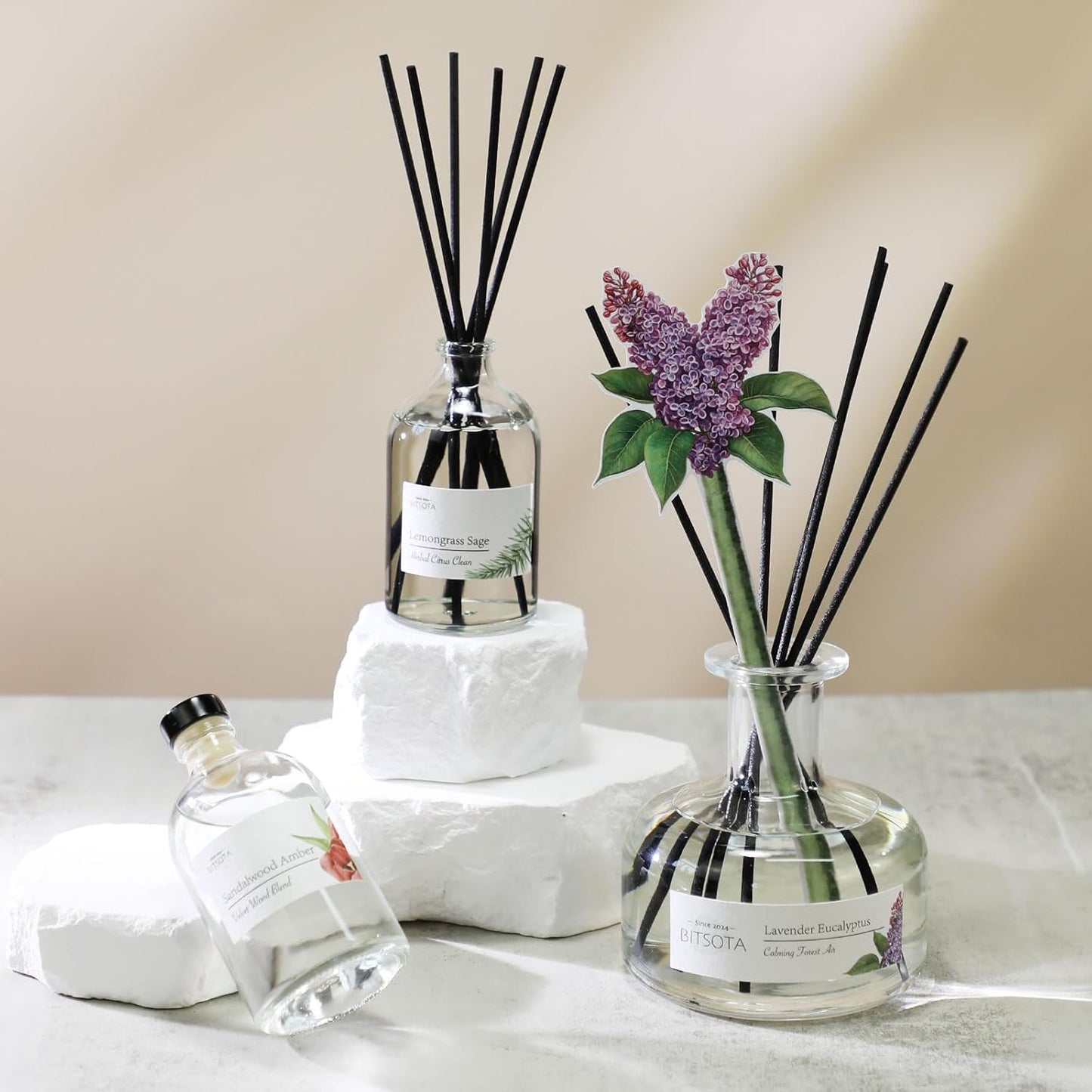 Reed Diffuser Set, 3.52 oz (100ml) Scented Diffuser with Sticks Home Fragrance Reed Diffuser for Bathroom Shelf Decor, Ideal Gift for Woman (Lemongrass Sage)