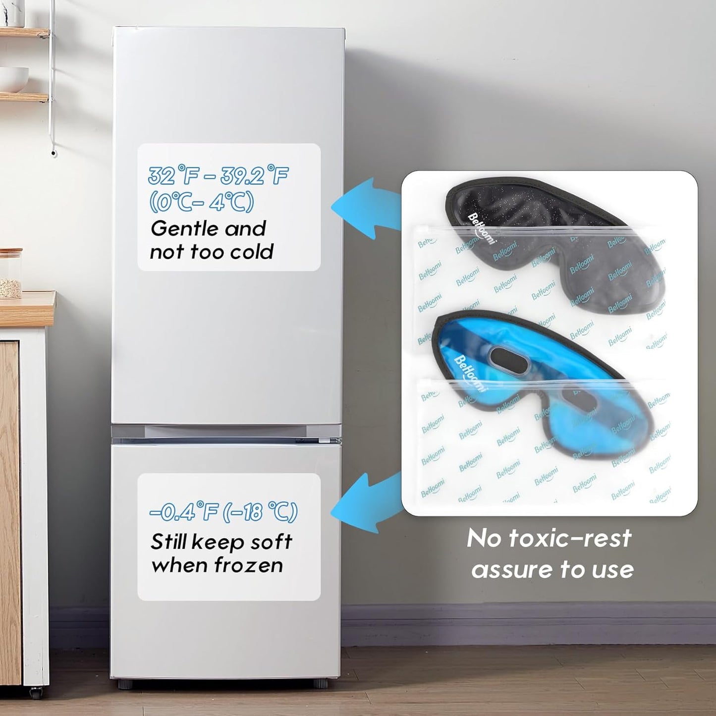 2Packs Cooling Eye Masks, Ice Eye Mask Cold Compress for Eyes, Reusable Cold Gel Eye Mask for Eye Relaxation, Comfort Snug Fit, Eye Cover for Home, Office, Black & Blue