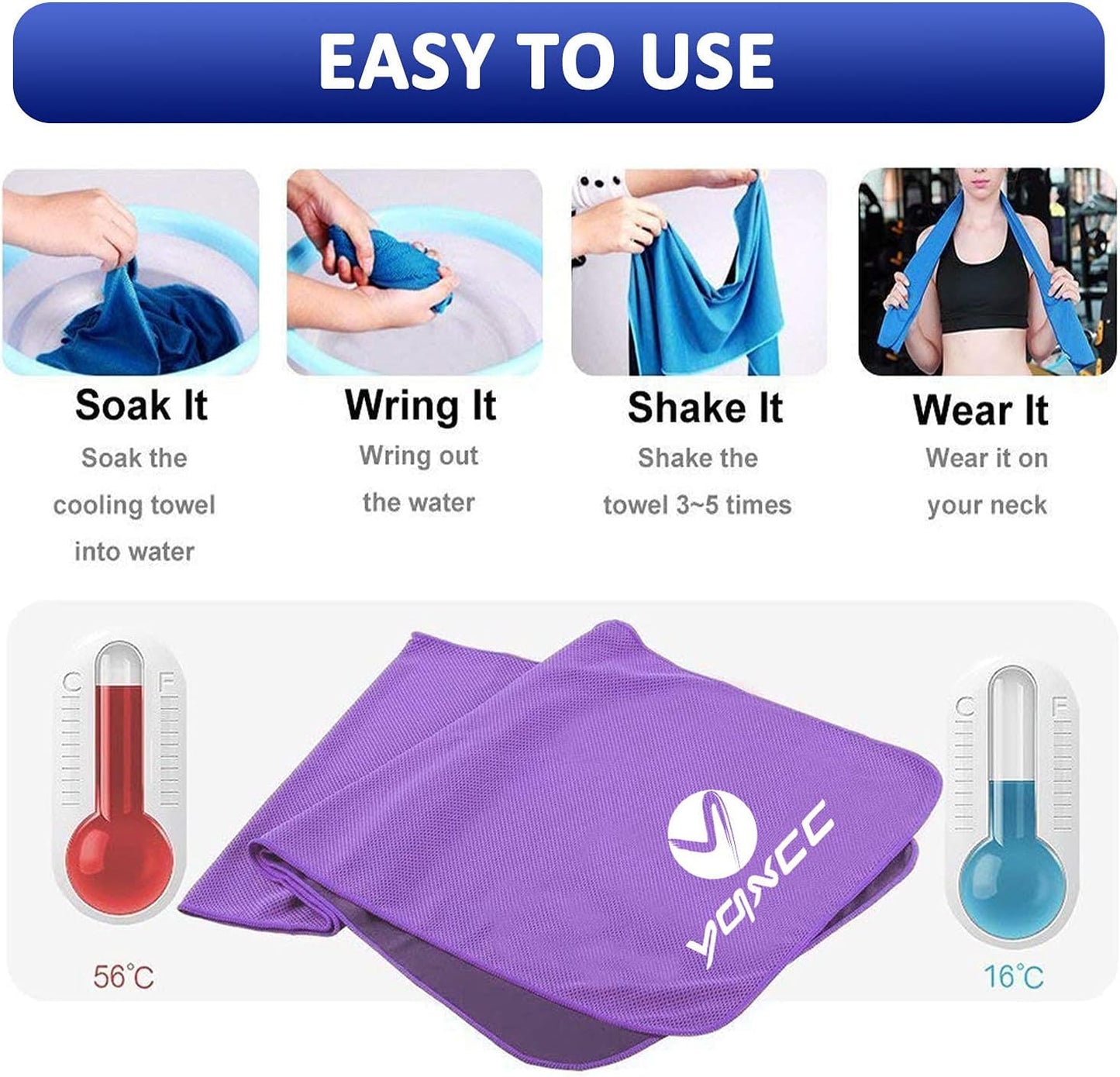 YQXCC Cooling Towel | 2 Pack 47"x12" | Ice Cool for Neck | Soft Breathable Microfiber Chilly | for Yoga, Golf, Gym, Camping, Running, Workout & More Activities