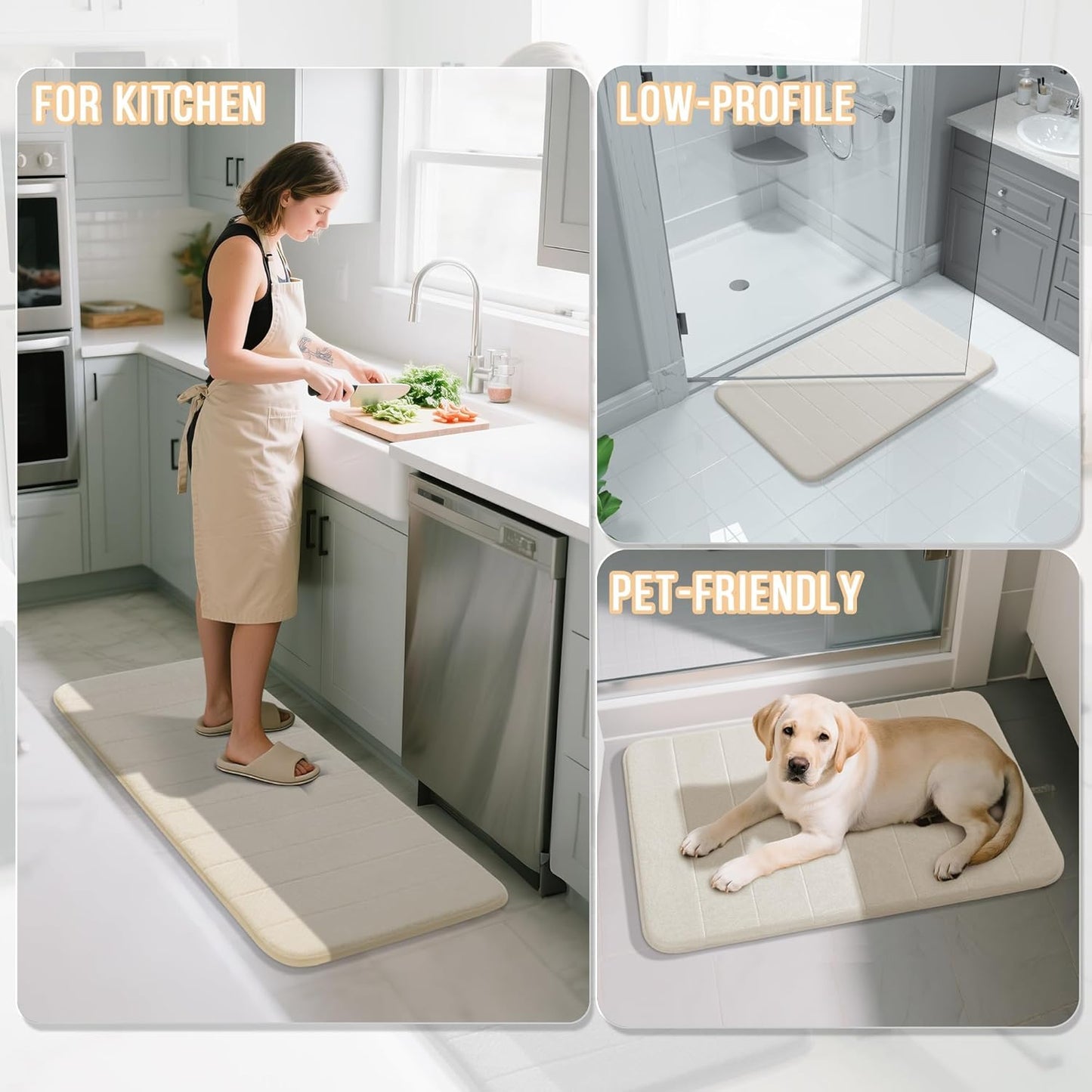 Yimobra Memory Foam Bath Mat, Super Soft Absorbent Bathroom Rug Non Slip 31.5x20 Inch, Quick Dry, Machine Washable Floor Carpet for Tub Shower, Home Decor Accessories, Cream